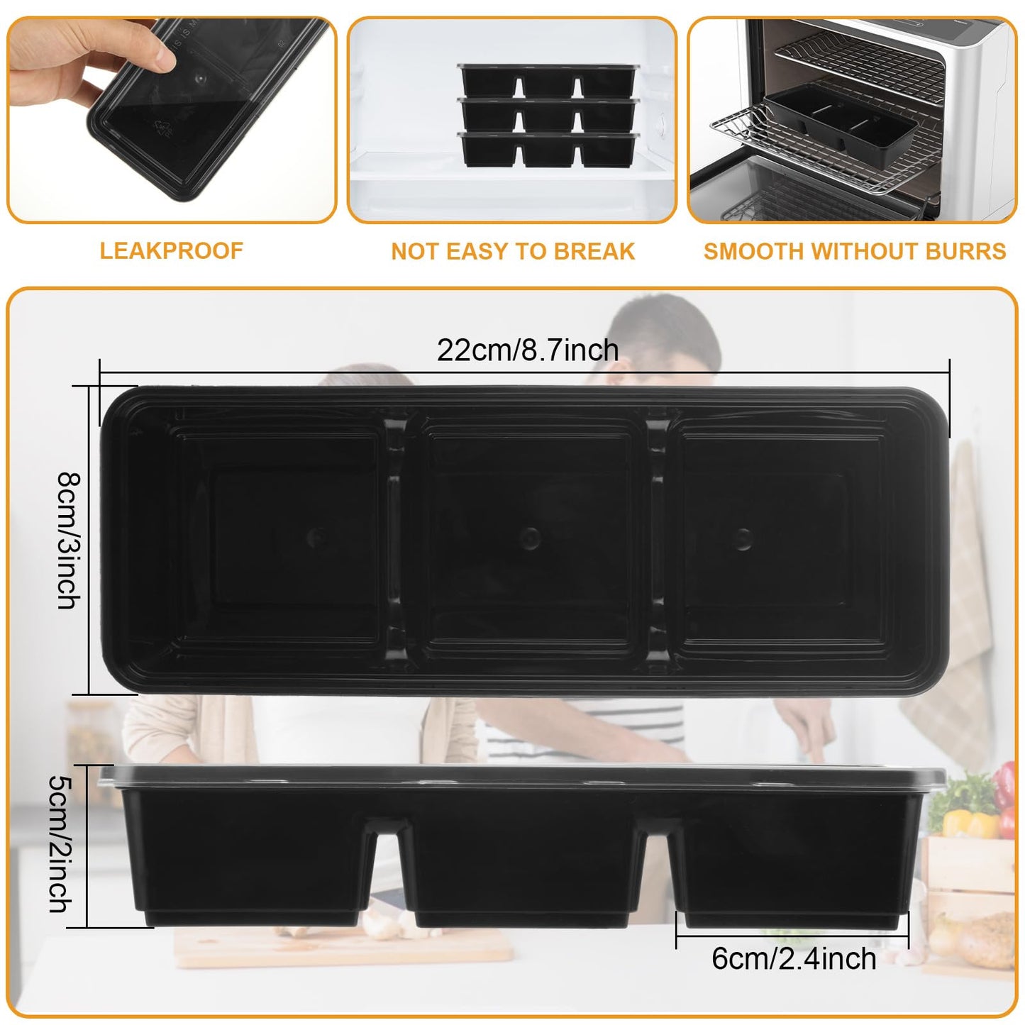 3 Compartment Meal Prep Containers with Lids