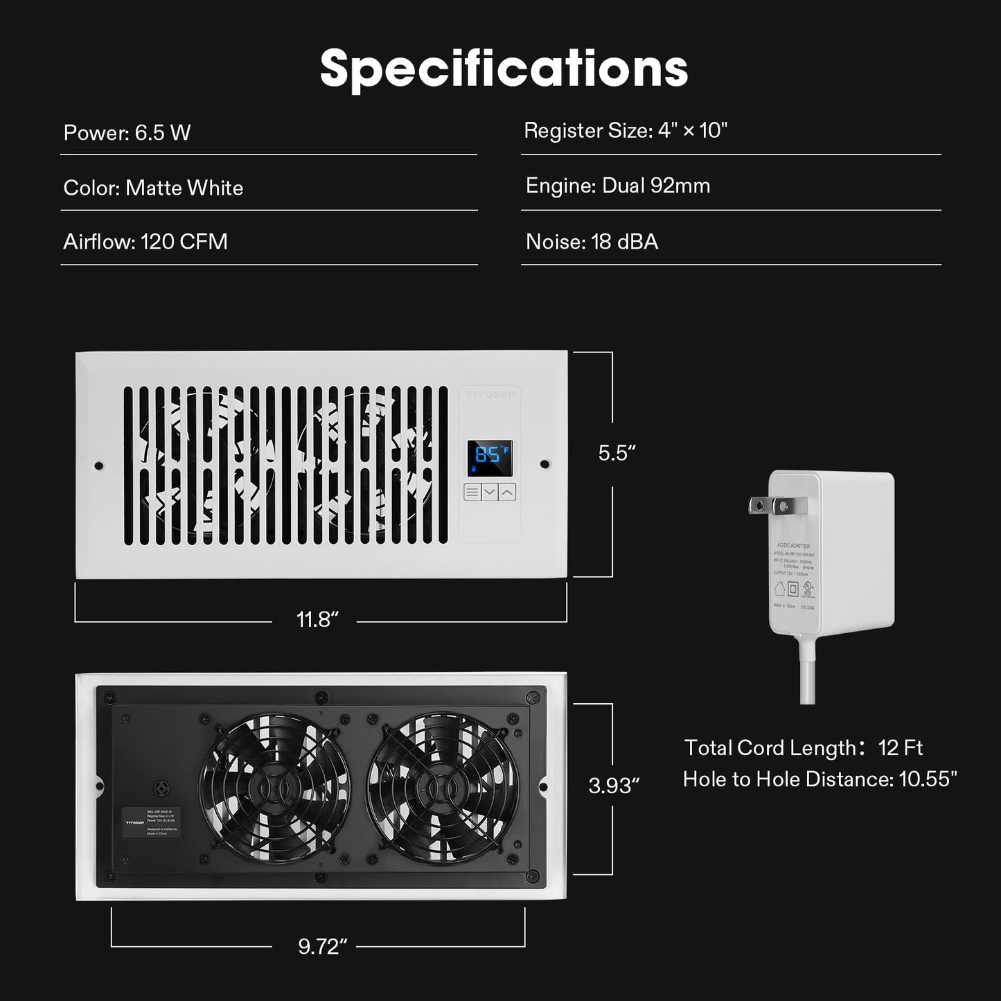 VIVOSUN 4"x10" Quiet Register Booster Fan