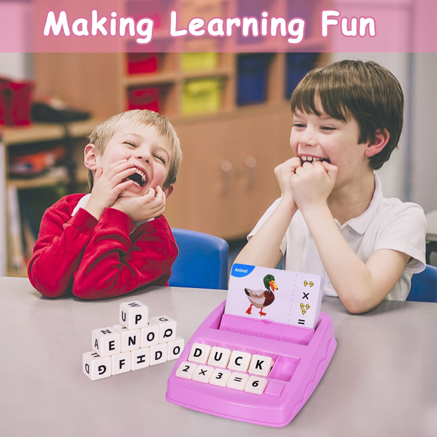 DEGIDEGI Educational Toys for Kids Ages 3-8, Matching Letter Spelling Game ABC Learning, Easter Children’s Day Halloween Xmas Birthday Party Gifts for 3 4 5 6 7 8 Year Olds Girls Pink