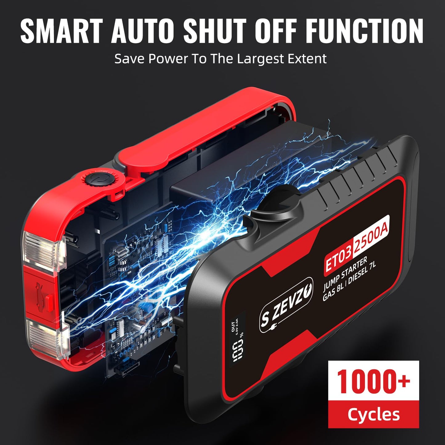 2500A Car Jump Starter with USB and LED Light