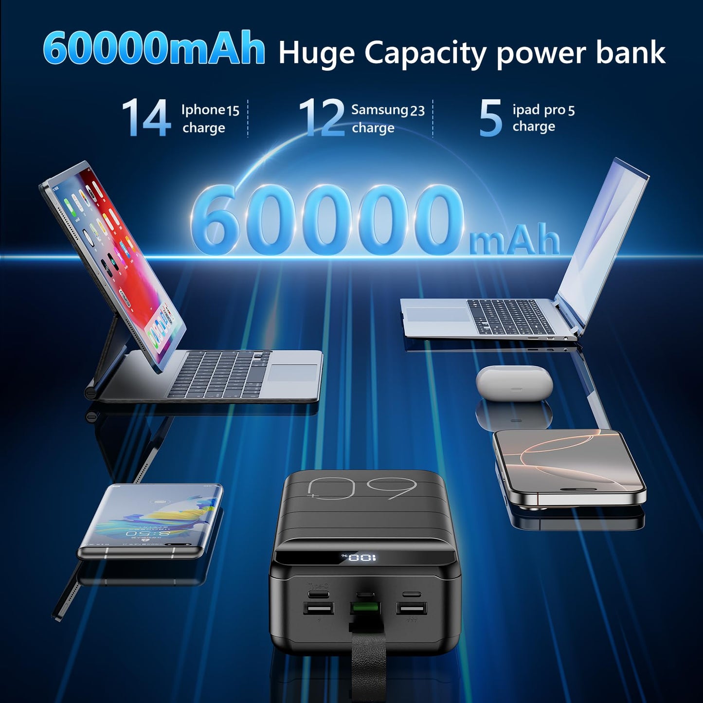 60000mAh Power Bank with Fast Charging & Flashlight