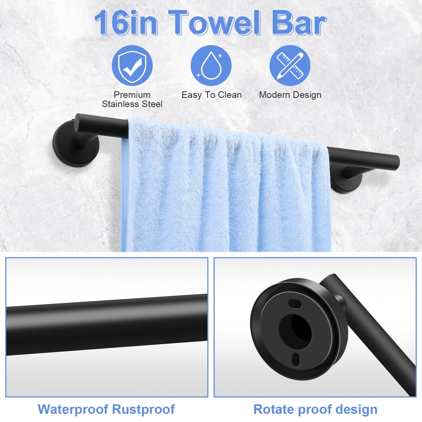 TACGEA 8-Piece Bathroom Hardware Set - Matte Black