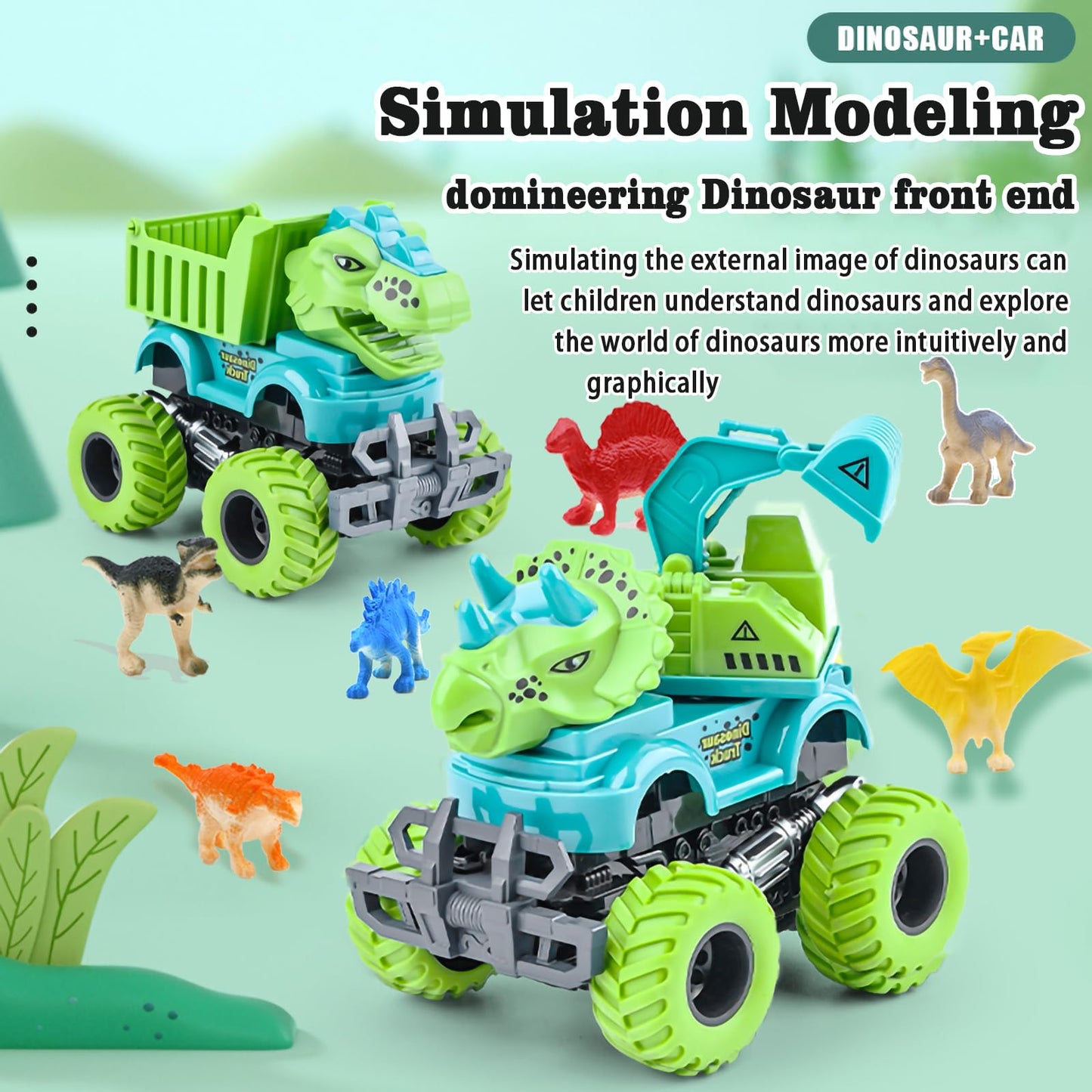 Dinosaur Toy Set with Monster Trucks for Kids