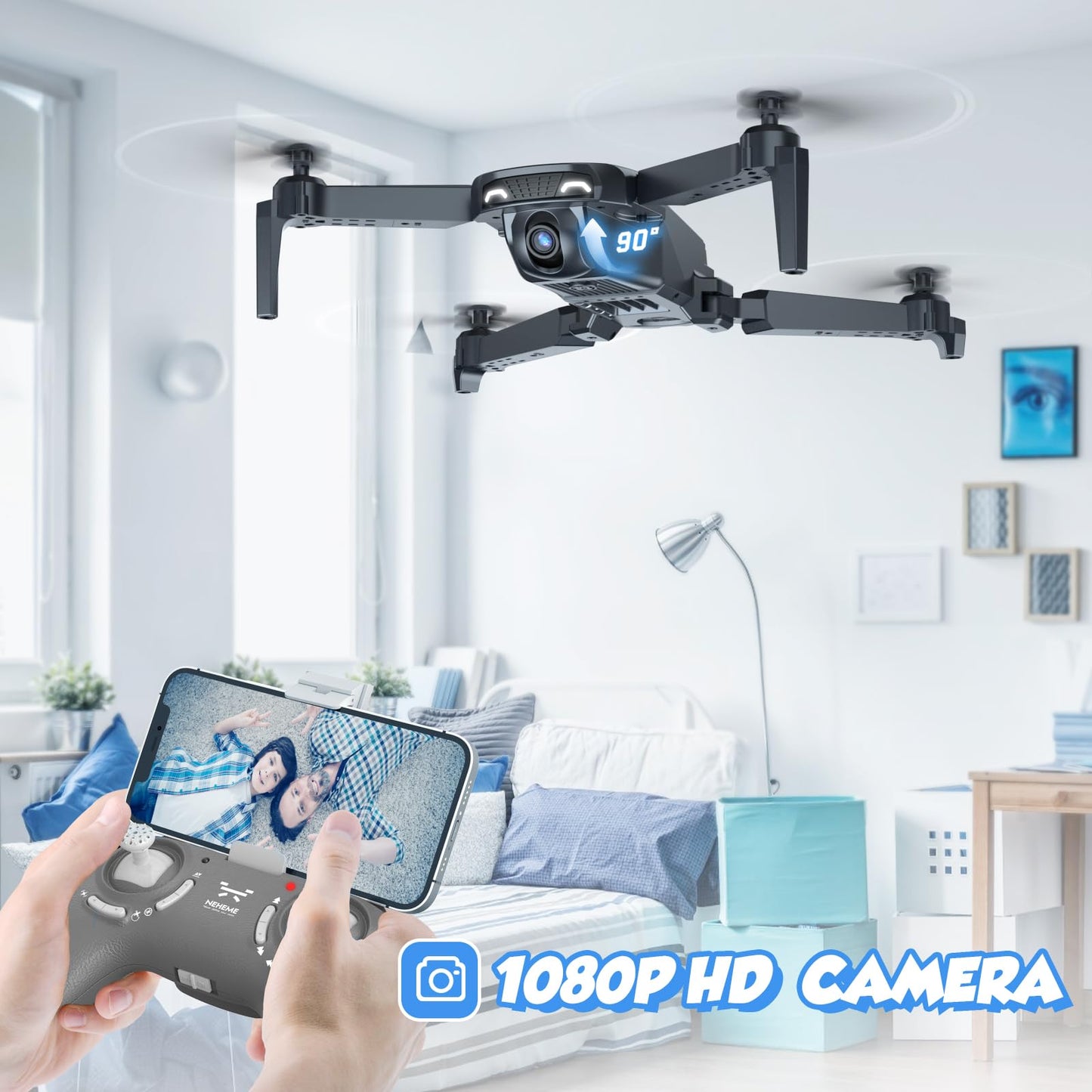 NEHEME NH525 Foldable Drones with 1080P HD Camera for Adults, RC Quadcopter WiFi FPV Live Video, Altitude Hold, Headless Mode, One Key Take Off Kids or Beginners 2 Batteries, Upgraded Version