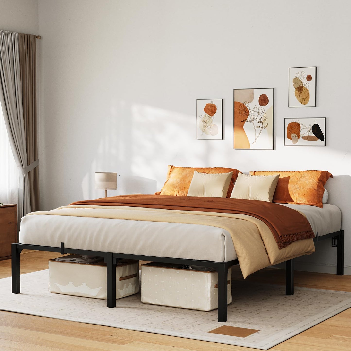 GarveeHome 14 Inch Tool-Free Full Bed Frame, Heavy Duty Metal Platform Bed Frame with Durable Iron Slat Support and Legs, No Box Spring Required, No Screws Needed, Support Up to 800 Lbs