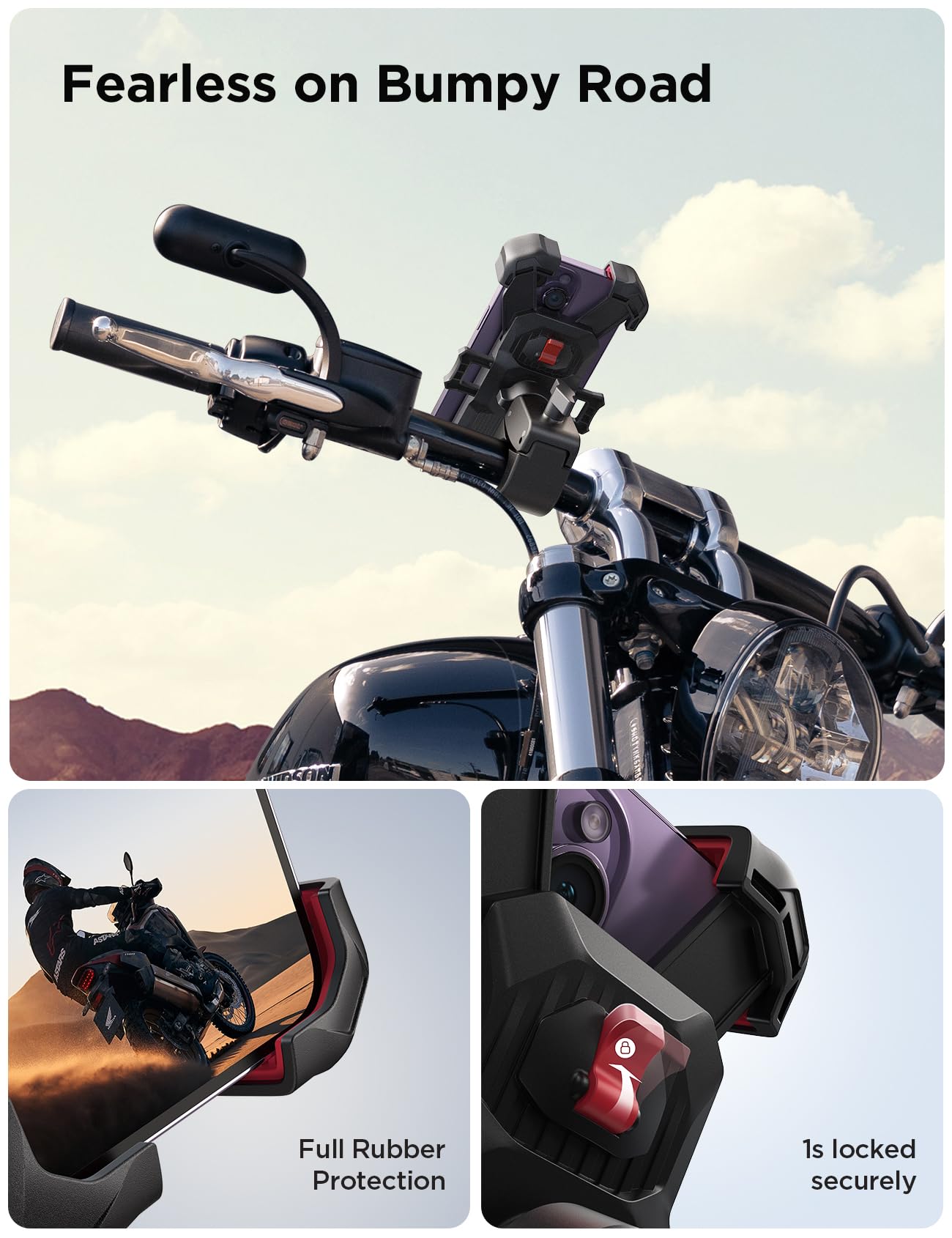 JOYROOM Motorcycle Phone Mount with 1s Auto Lock