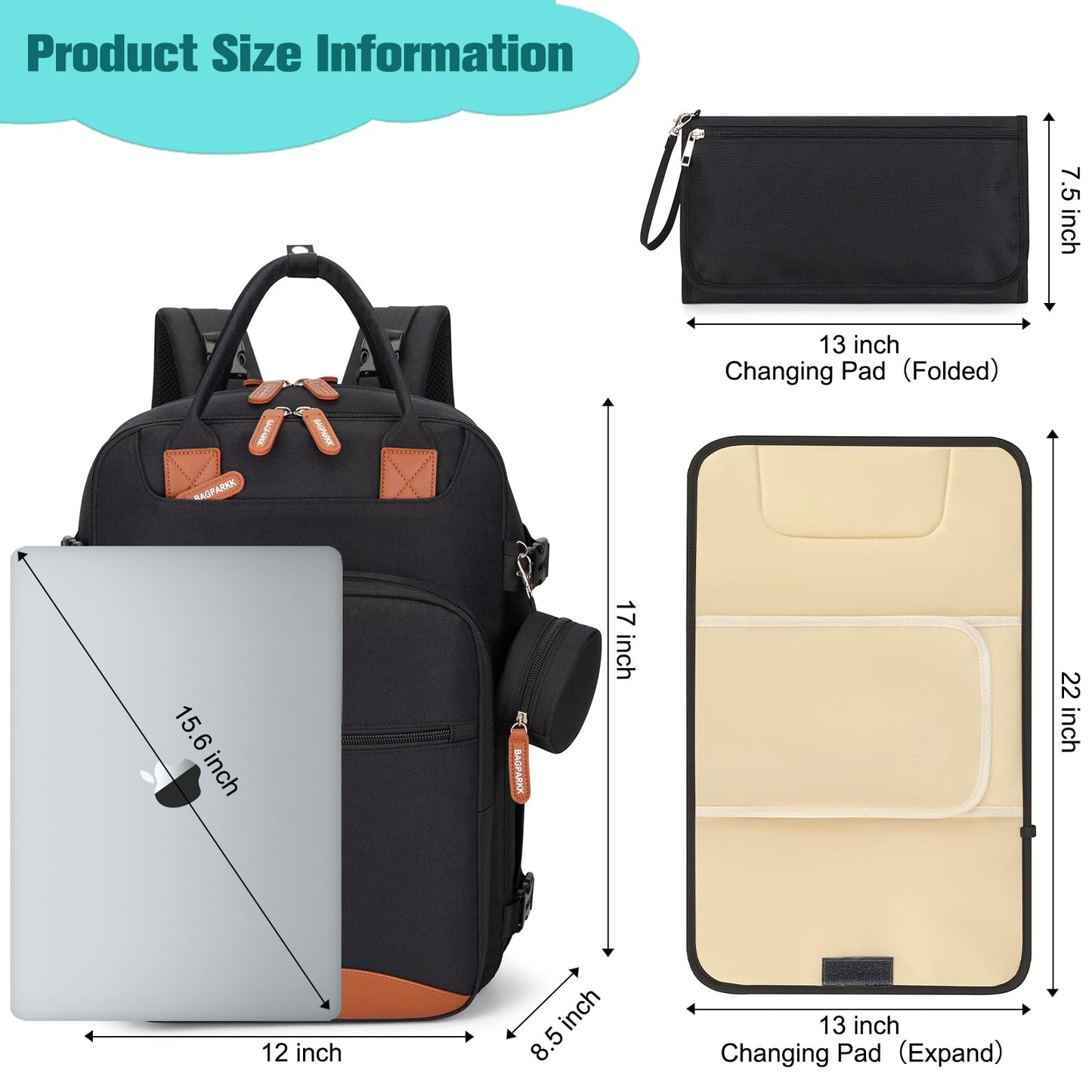 Diaper Bag Backpack,BAGPARKK Multi function Baby Bag with Portable Changing Pad, Pacifier Holder,Waterproof Diaper Bags with USB Charging Port,Anti-Theft Travel Backpack for Mom, Dad, Newborn (Black)