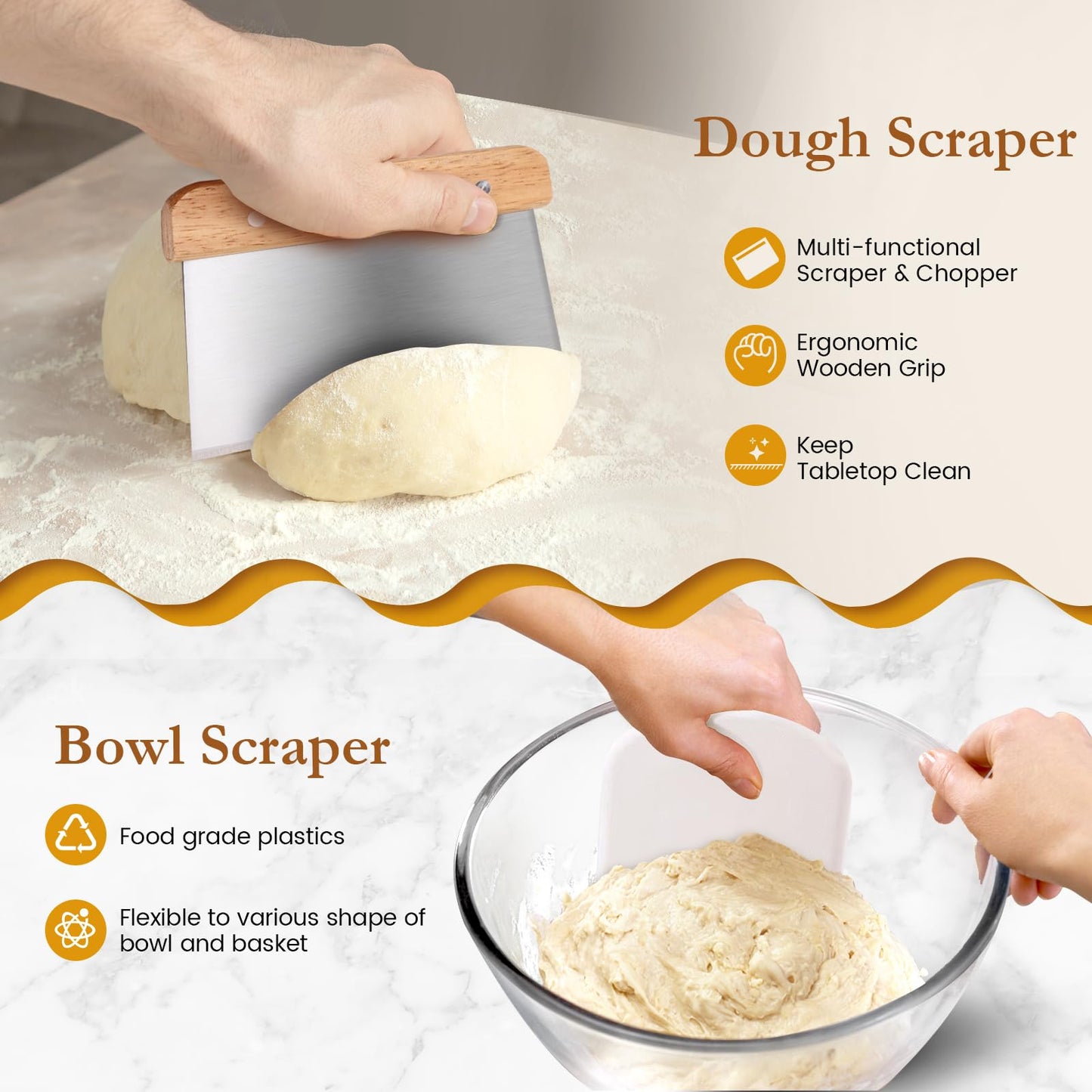 Banneton Bread Proofing Basket Set, Oirfaxs 10 Inch Oval & 10 Inch Round Sourdough Bread Baking Supplies Proofing Basket with Bread Lame,Danish Dough Whisk,Bowl& Dough Scrapers, Complete Baking Gifts