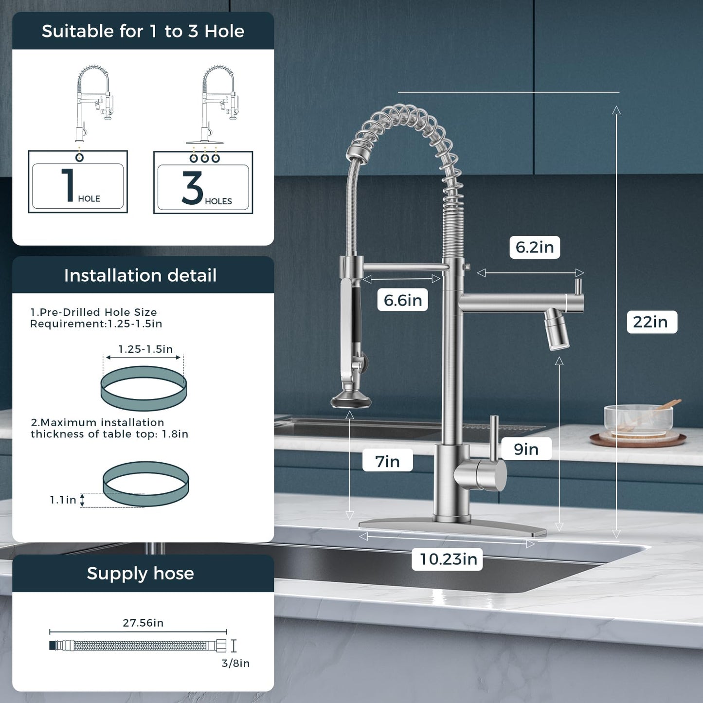 FORIOUS Pull Down Kitchen Faucet with Sprayer