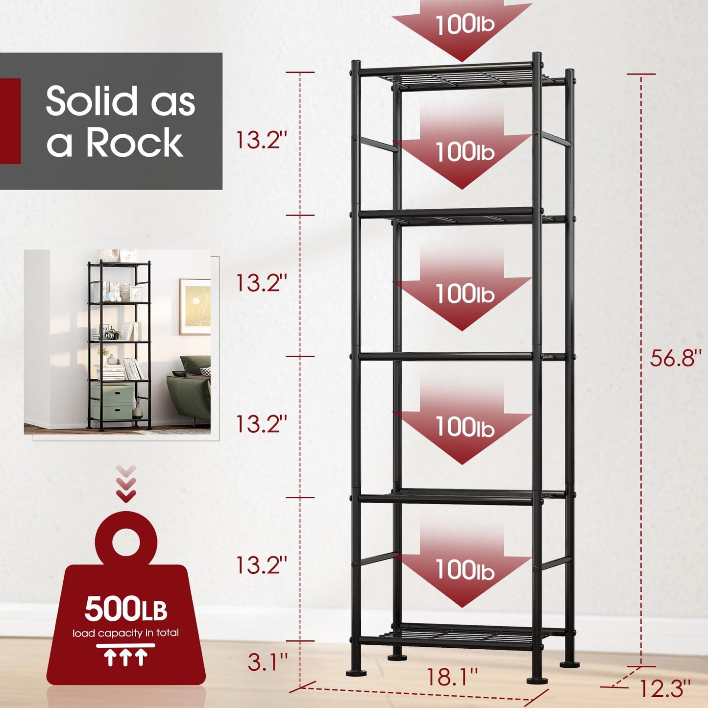 2-Pack Sakugi 5-Tier Metal Storage Shelves