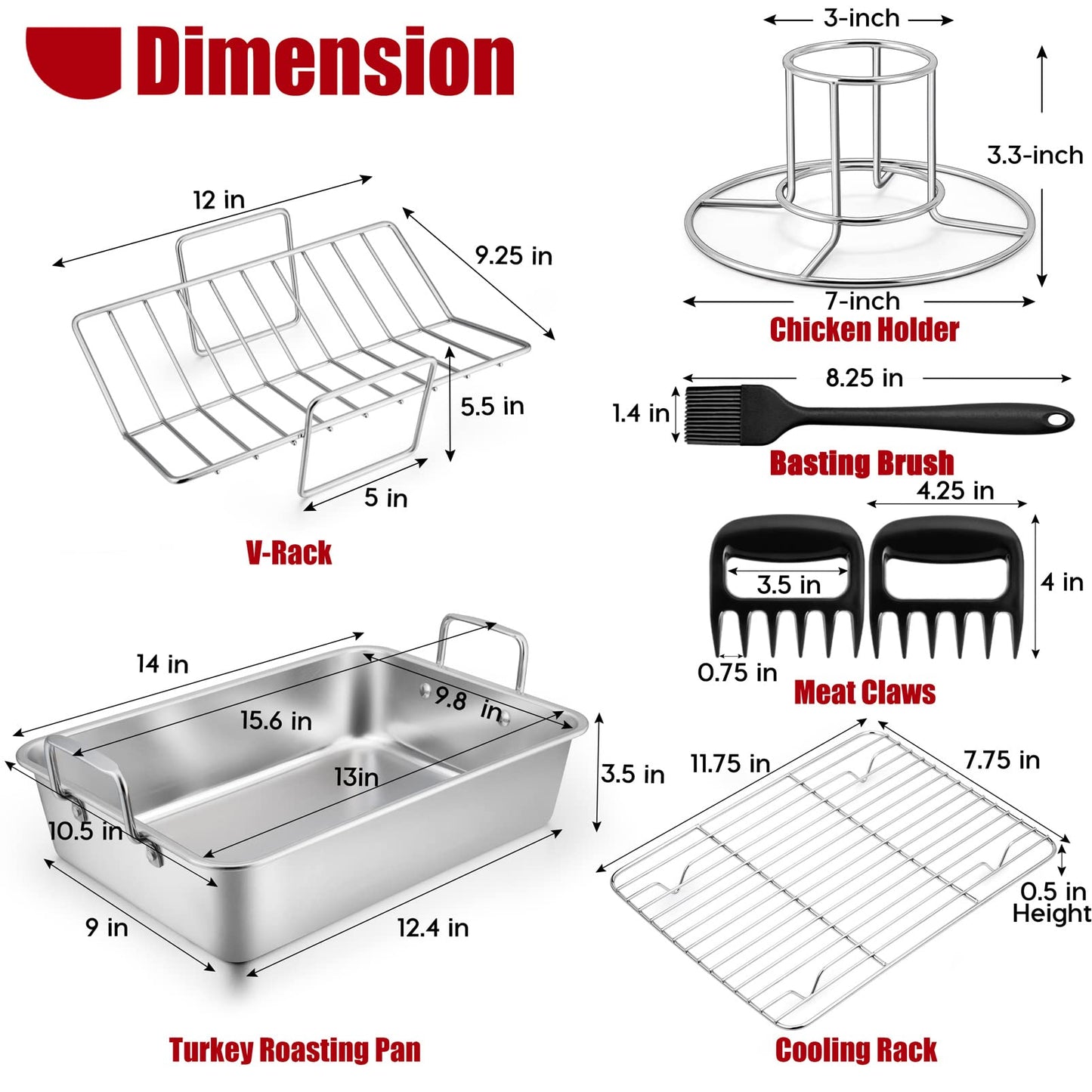 14-Inch Stainless Steel Roasting Pan Set
