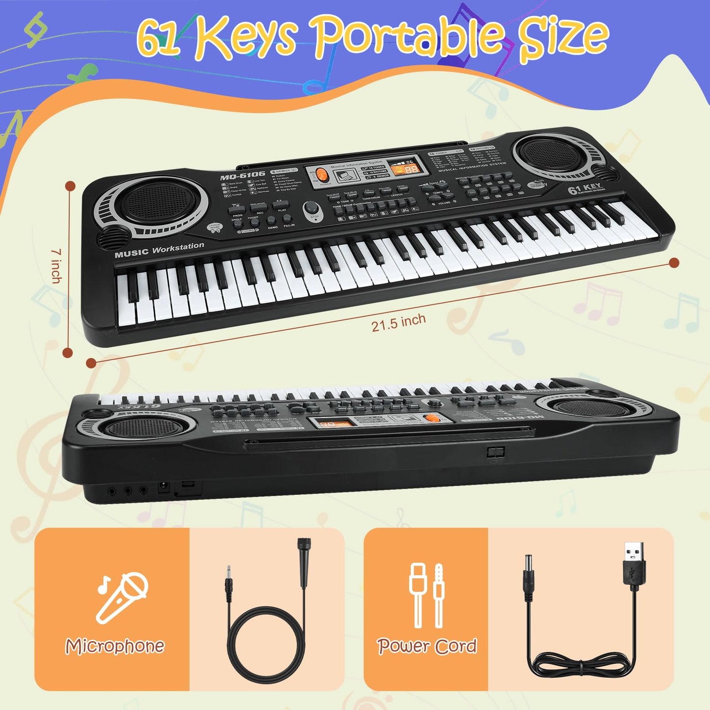 61-Key Beginner Piano Keyboard with Teaching Mode