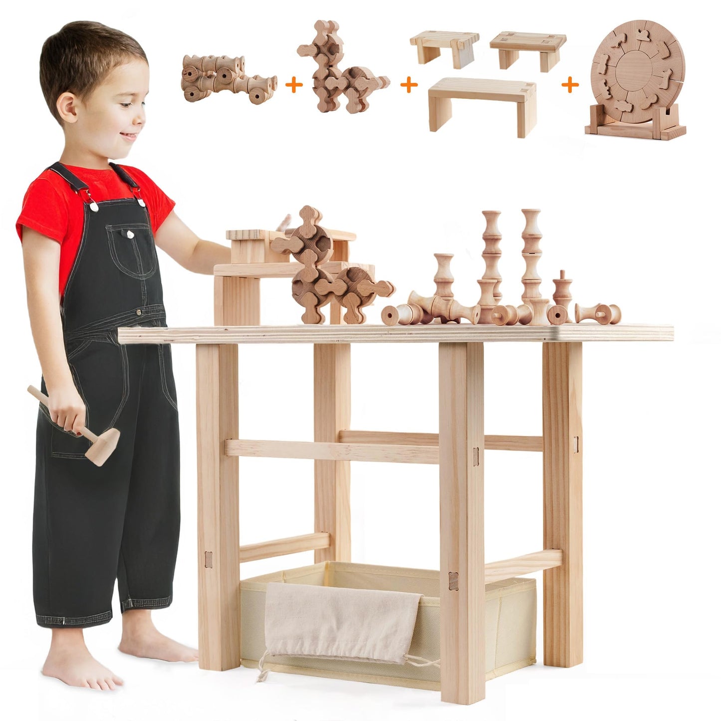 5-in-1 Kids Tool Workbench with 83 Pcs Blocks