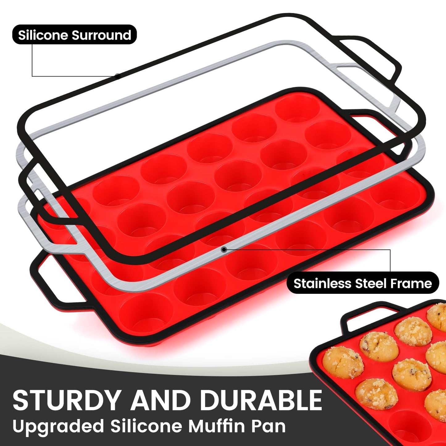 Mini Muffin Pan 24-Cup Silicone Bakeware Set