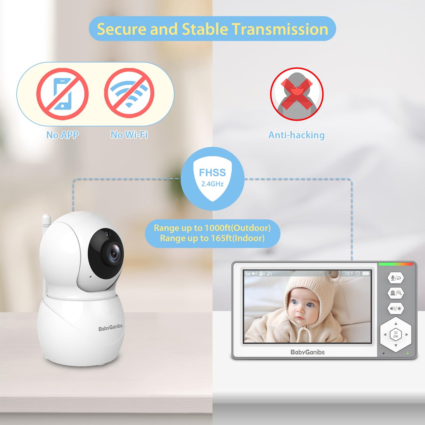 Baby Monitor with Camera and Audio, 4.3'' Video Baby Monitor with 1000ft Long Range and 30-Hour Battery, Baby Monitor No WiFi, Remote Pan-Tilt-Zoom, Night Vision, ECO Mode, 2-Way Talk