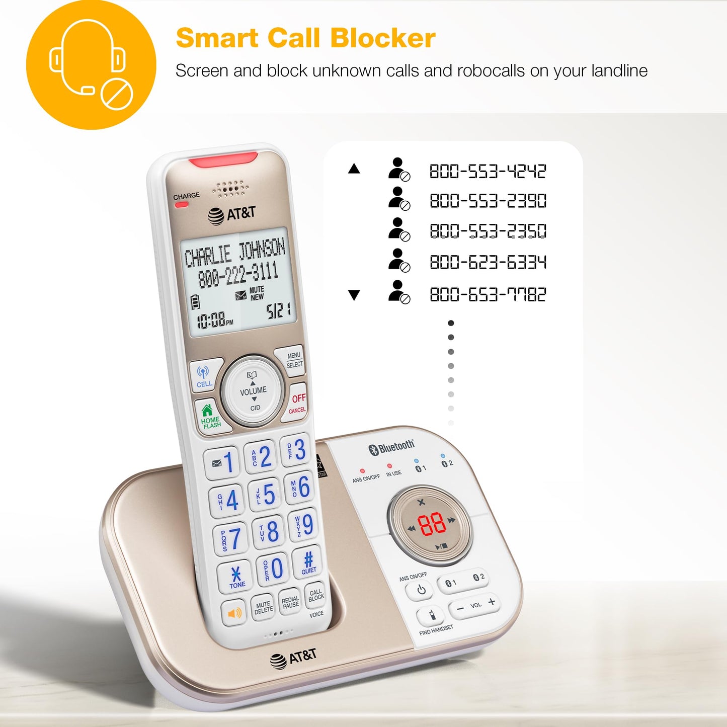 AT&T Bluetooth Cordless Phone with Answering Machine