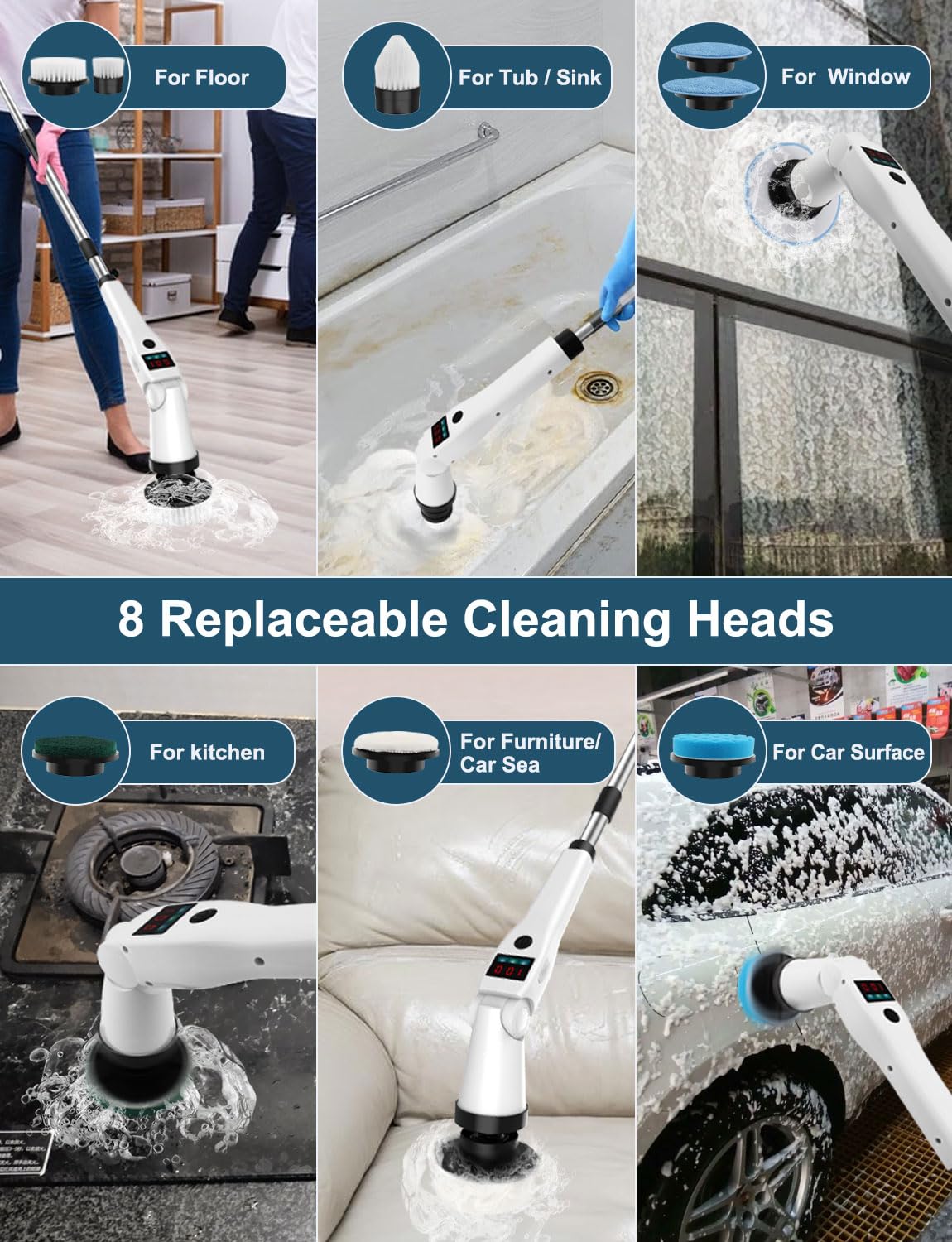 Cordless Electric Spin Scrubber with Adjustable Angle