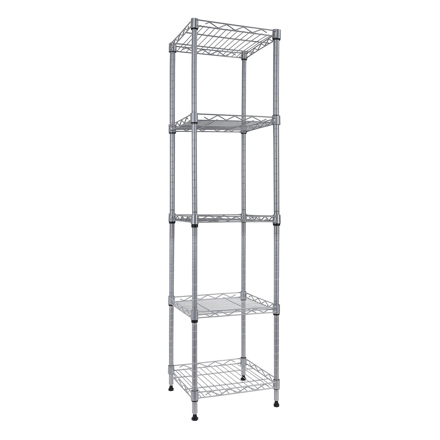 GIOTORENT 5 Tier Standing Shelving Metal Units, Adjustable Height Wire Shelf Display Rack for Laundry Bathroom Kitchen 11.8 W x 11.8 D x 50 H (5-Tier, Silver)