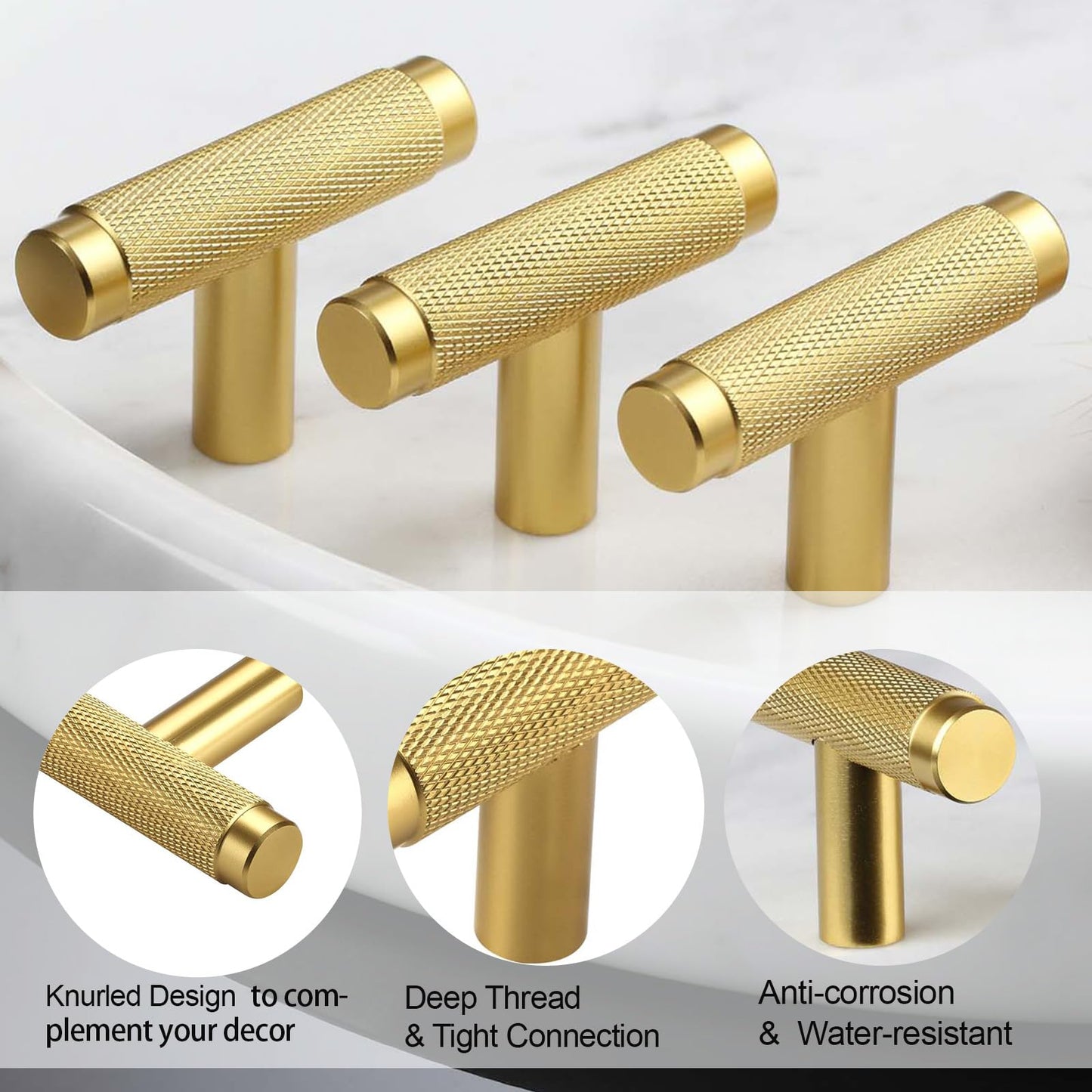 AITITAN 10 Pack Gold Cabinet Knobs Gold Knobs for Cabinets and Drawers - 2 Inch Length Single Hole T Bar Cabinet Knobs Gold, Brass Drawer Knobs and Gold Dresser Knobs