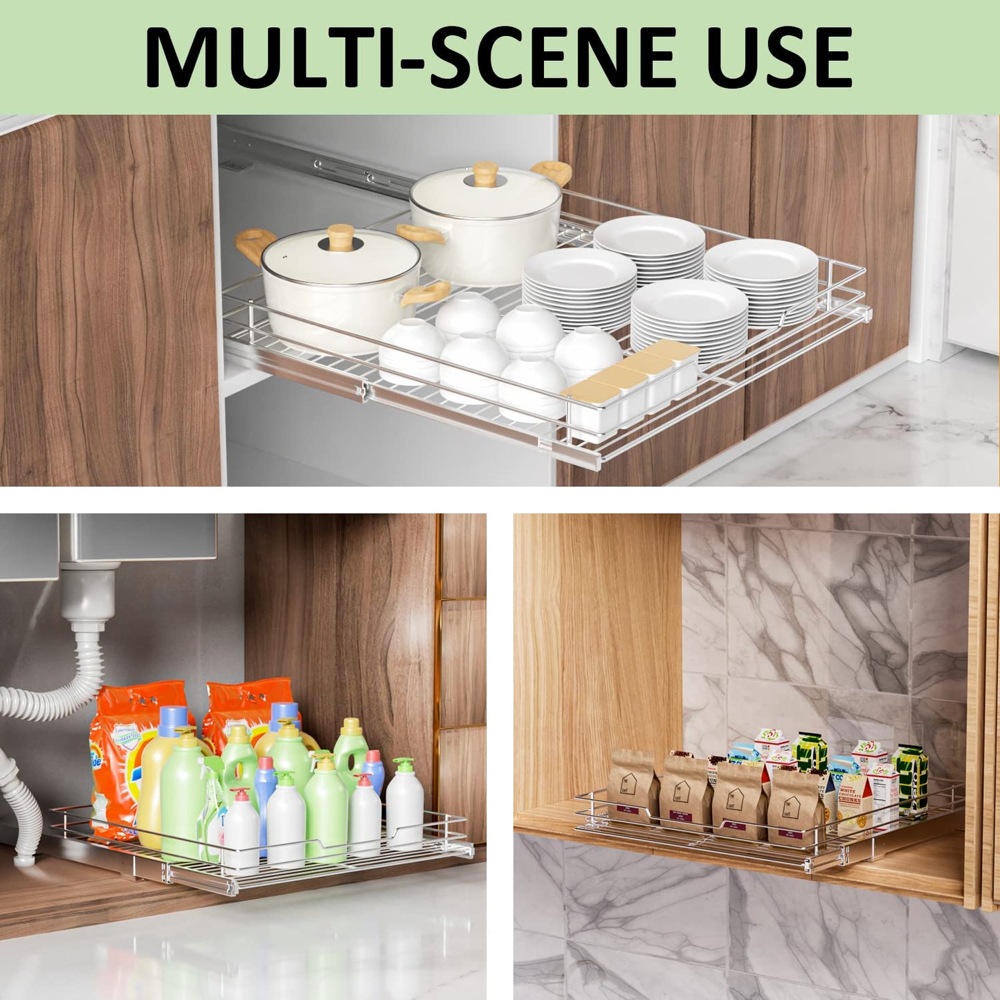 AHNR Pull Out Cabinet Organizer, Heavy Duty Cabinet Pull Out Shelves, Slide Out Cabinet Organizer Storage for Home, Pull Out Drawers for Kitchen Cabinets,20âW*21âD