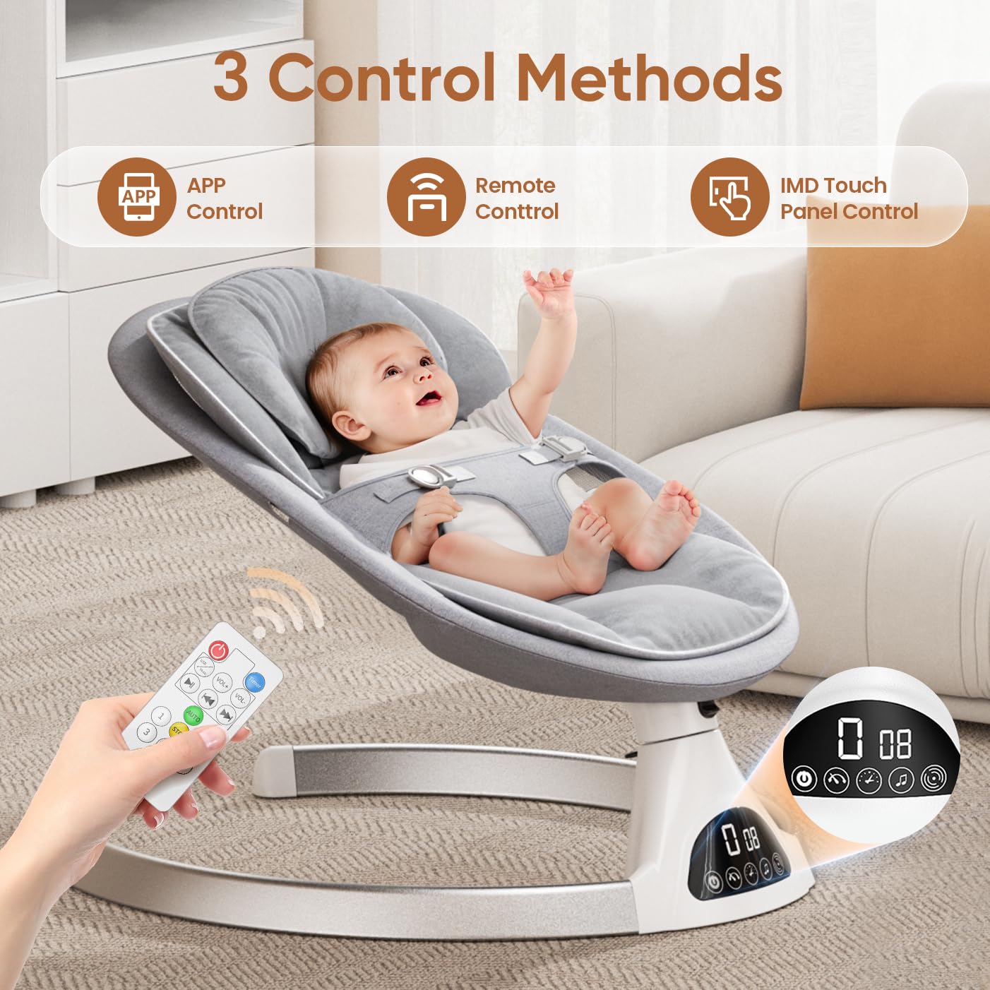 Electric Baby Swing with Bluetooth & Lullabies
