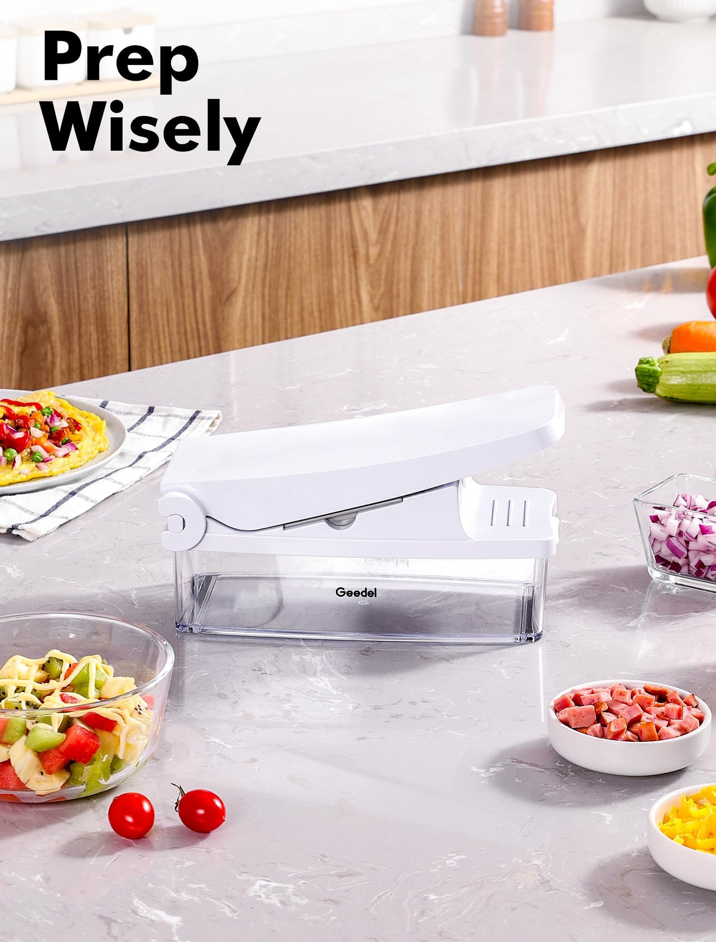 Geedel Vegetable Chopper, Onion Chopper Pro Food Chopper, Kitchen Vegetable Slicer Dicer Cutter, Veggie Chopper with container for Salad Onion Potato Carrot (2 in 1, White)