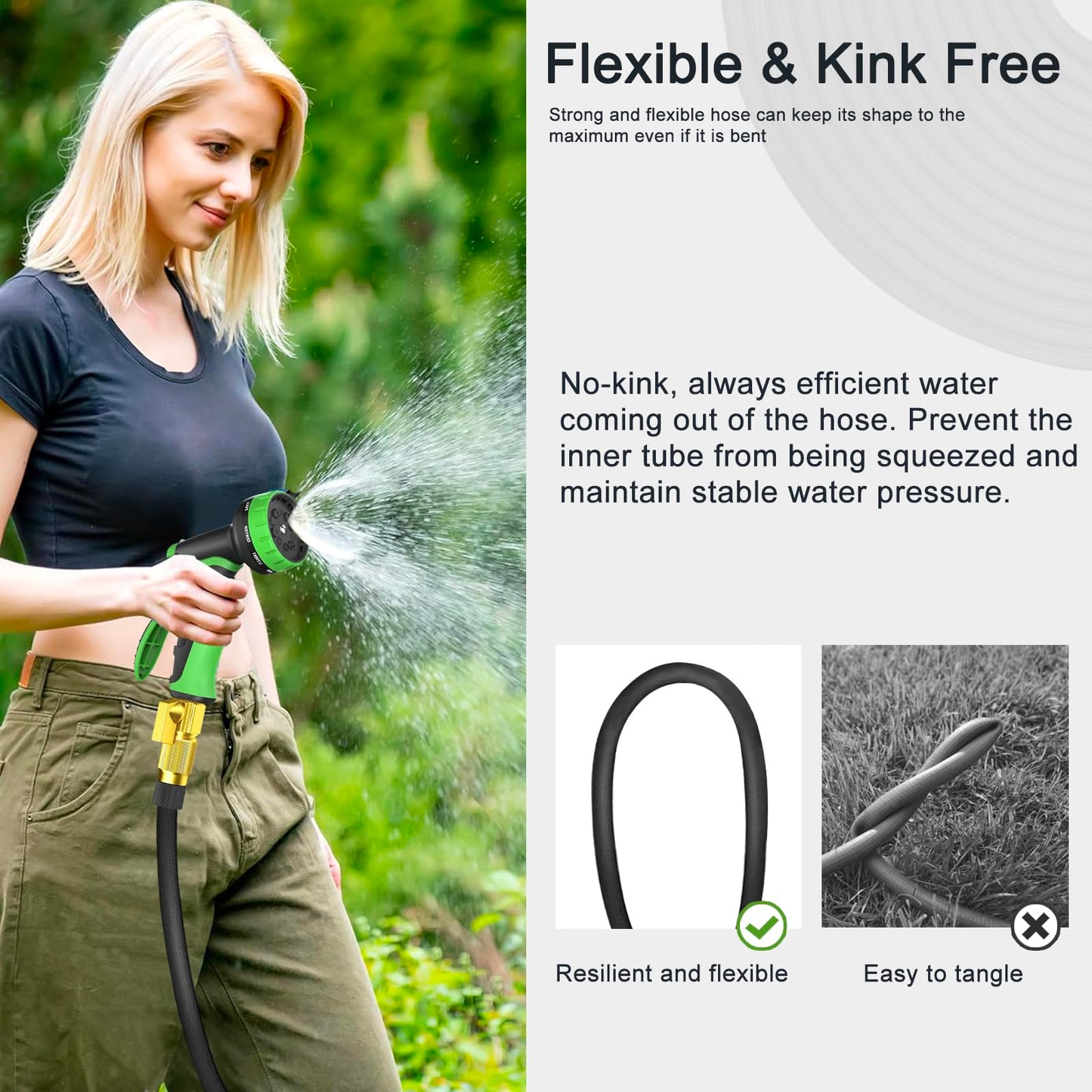 100ft Garden Hose with Brass Fittings and Nozzle