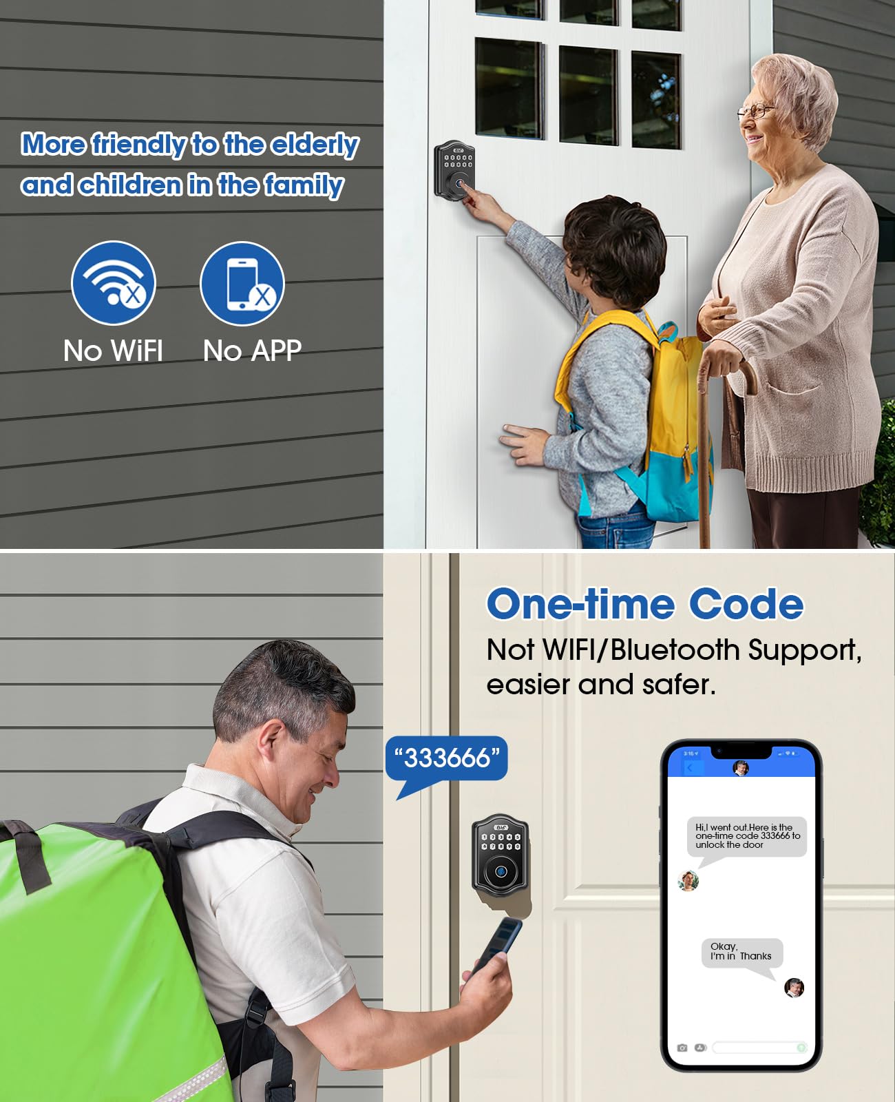 Fingerprint Deadbolt Lock for Door, Keypad Deadbolt Front Door Lock Set with Passage Door Knob, Digital Electronic Door Lock with Code/Fingerprint/Key, IP65 Auto-Lock Door Locks for Front Door