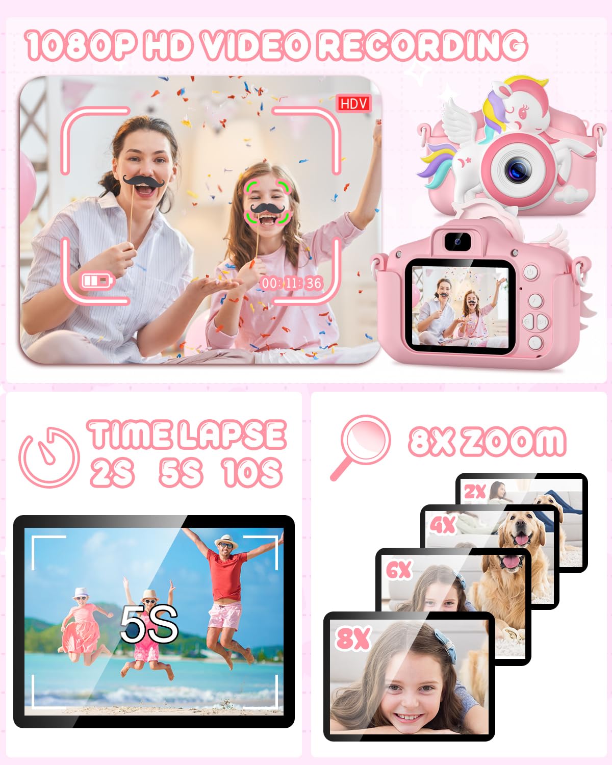 Kids 1080P HD Camera for Girls - Pink