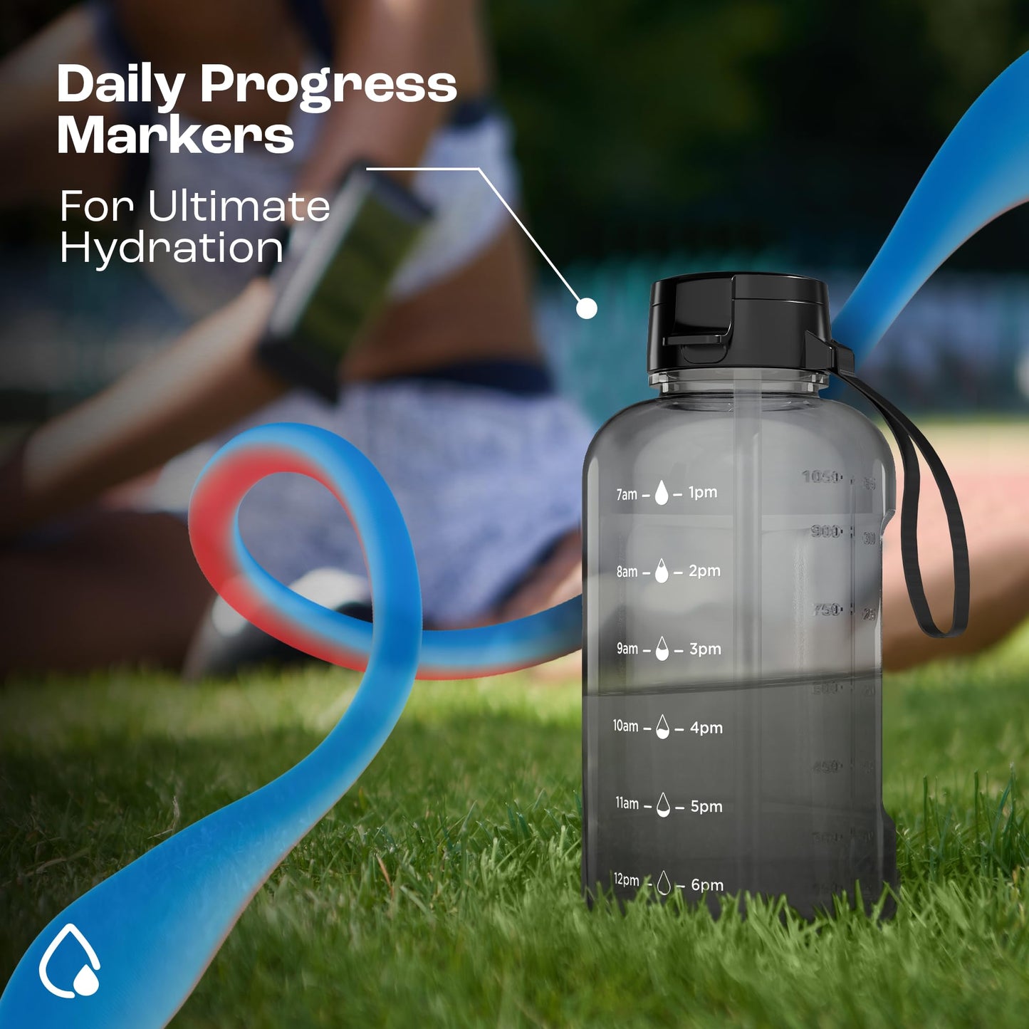 AQUAFIT 40 oz Water Bottle With Time Marker - 40 oz Water Bottle With Straw - Gym Water Bottle With Strap, Big Water Bottle with Handle, Reusable Water Bottles With Straw Bike Water Bottles (Midnight)