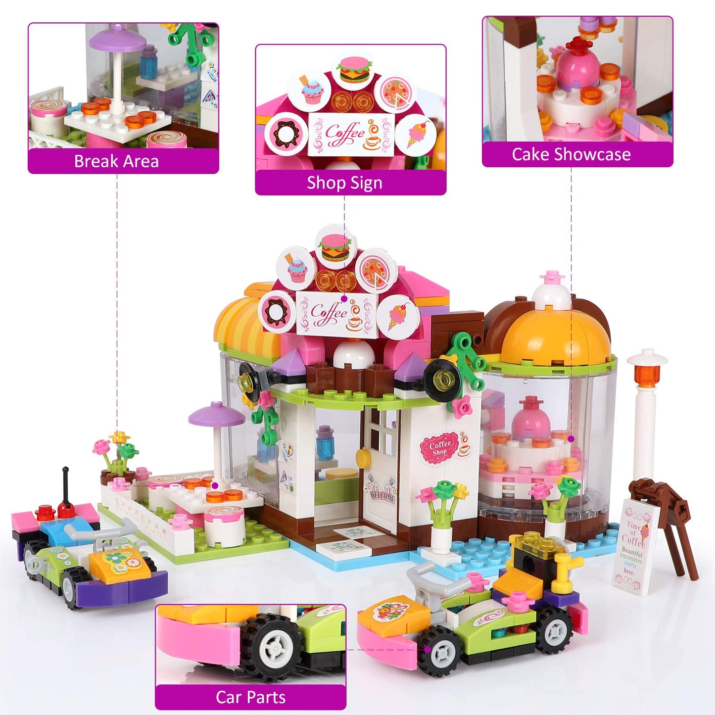 1140 Pieces Friends Summer Pool Party Coffee House Building Kit, STEM Creative Friends House Building Blocks with Storage Box, Fun Building Toys Gift for Kids, Girls and Boys 6+ Year Old