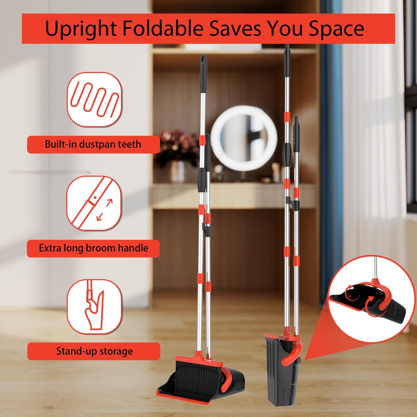 Broom and Dustpan Set with Long Handle