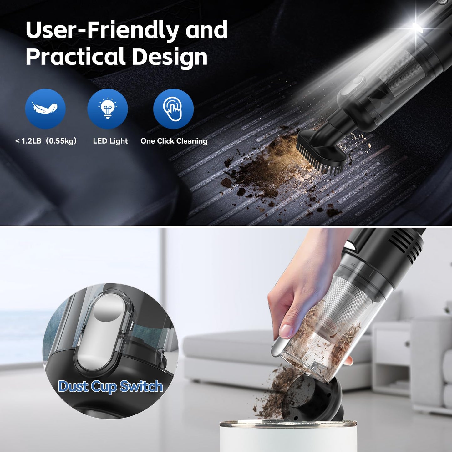 Cordless Handheld Car Vacuum Cleaner with Suction