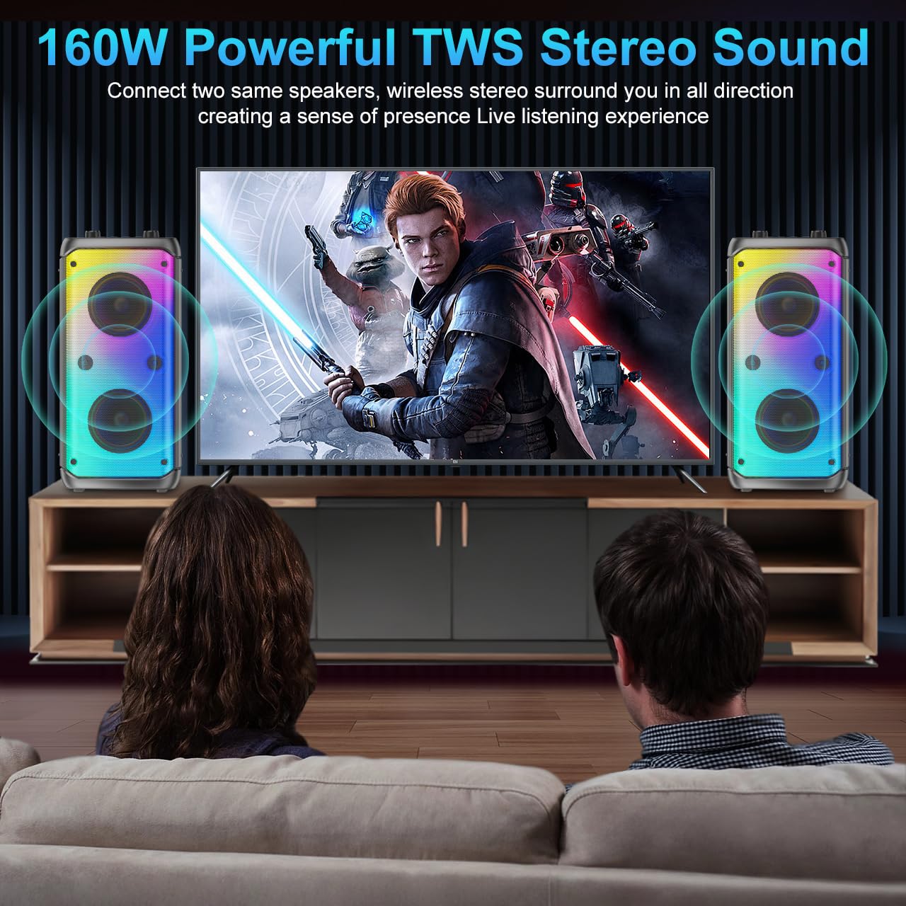 80W Portable Bluetooth Party Speaker with LED Lights