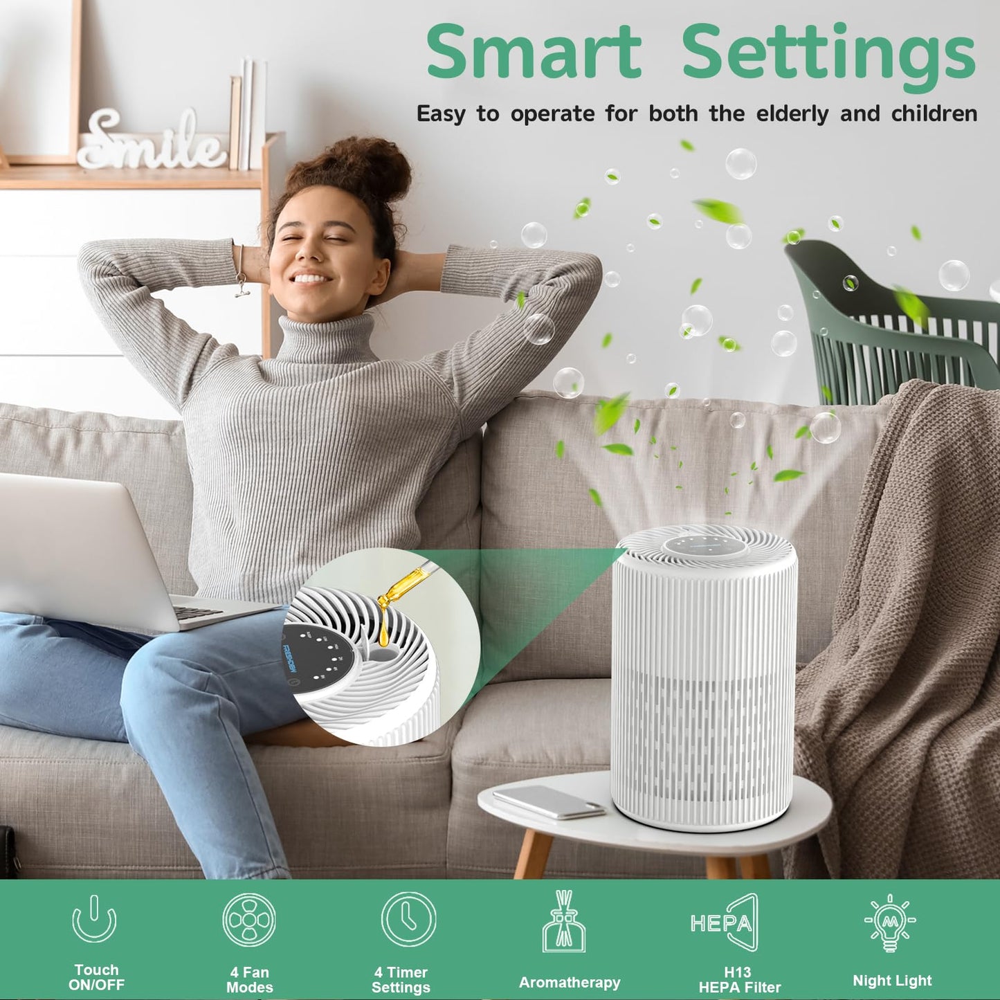 1,300 Ft HEPA Air Purifier for Home Odors
