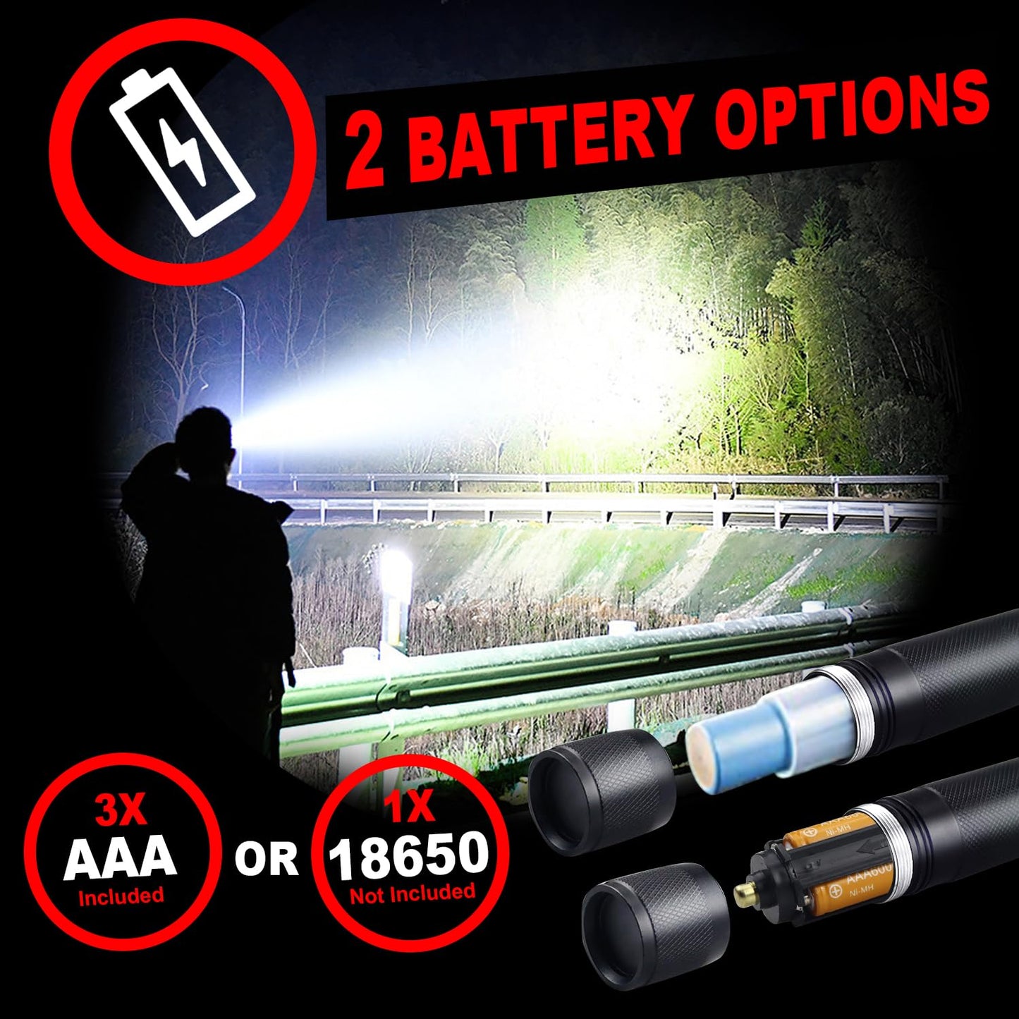 HinsGEAR LED Tactical Flashlight 2 Pack - Super Bright 1000 Lumens Flashlights, High Lumens Handheld Flash Light with 5 Modes, Adjustable Focus, Waterproof, Best Flashlight for Outdoor and Home Use