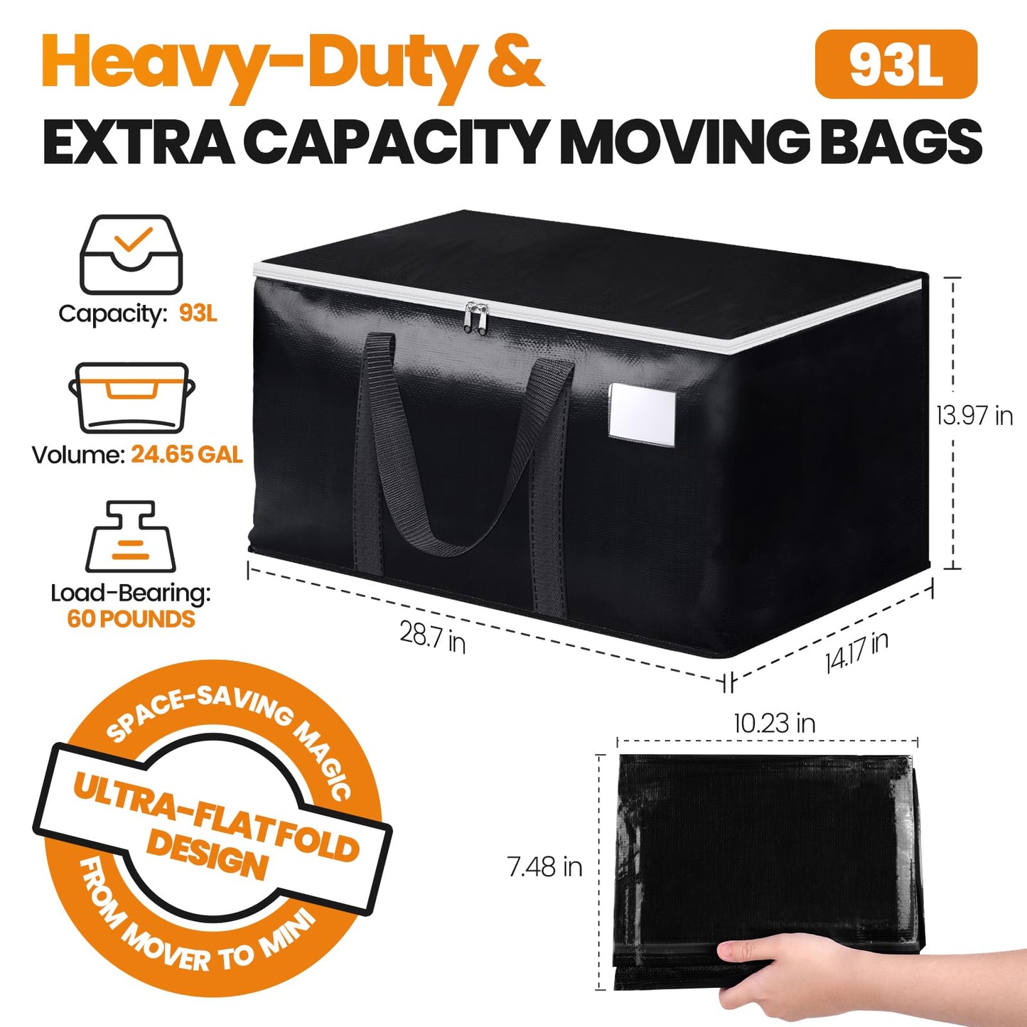 6 Pack Heavy-Duty Moving Bags with Straps