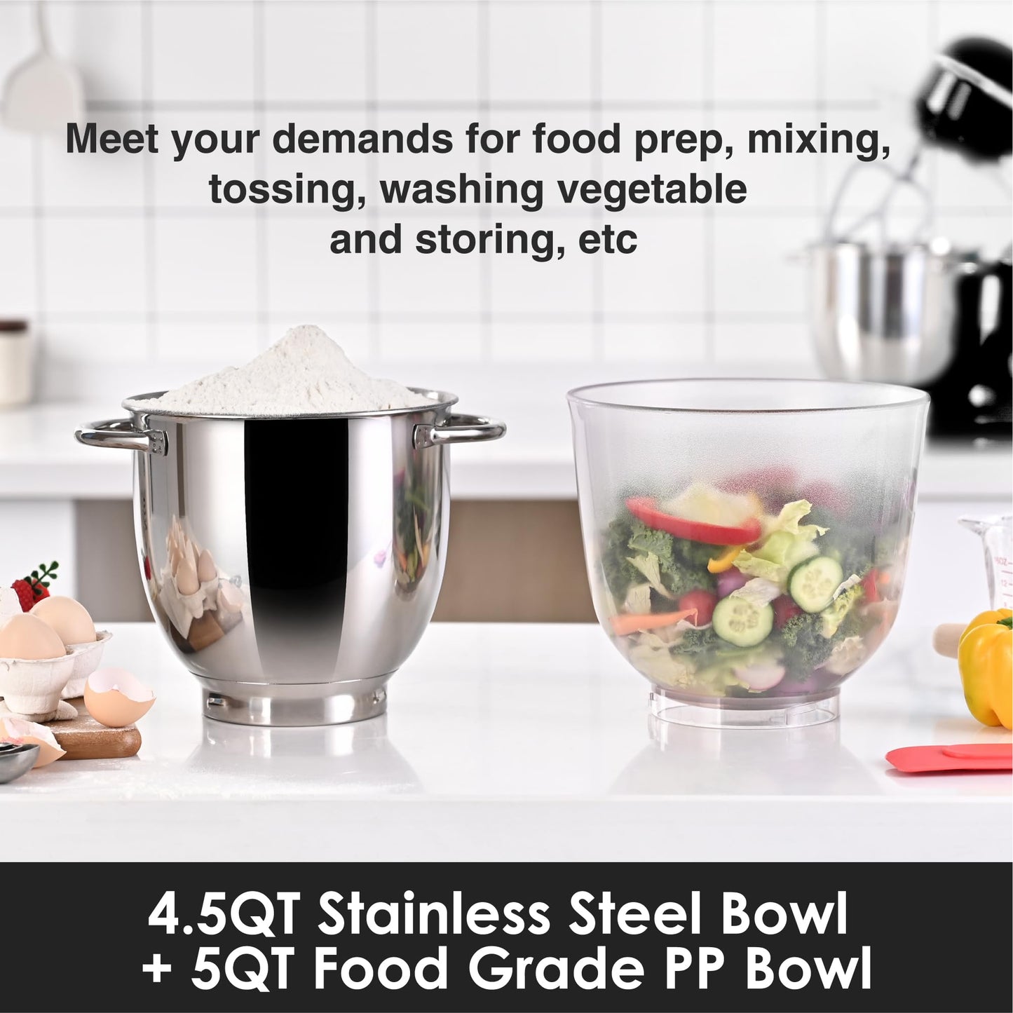 Kitchen In The Box Electric 4.5QT Stand Mixer with Two Bowls