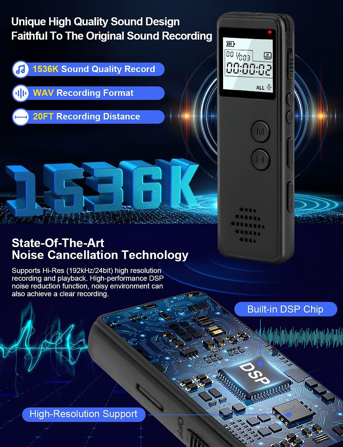 64GB Voice Activated Digital Recorder for Lectures