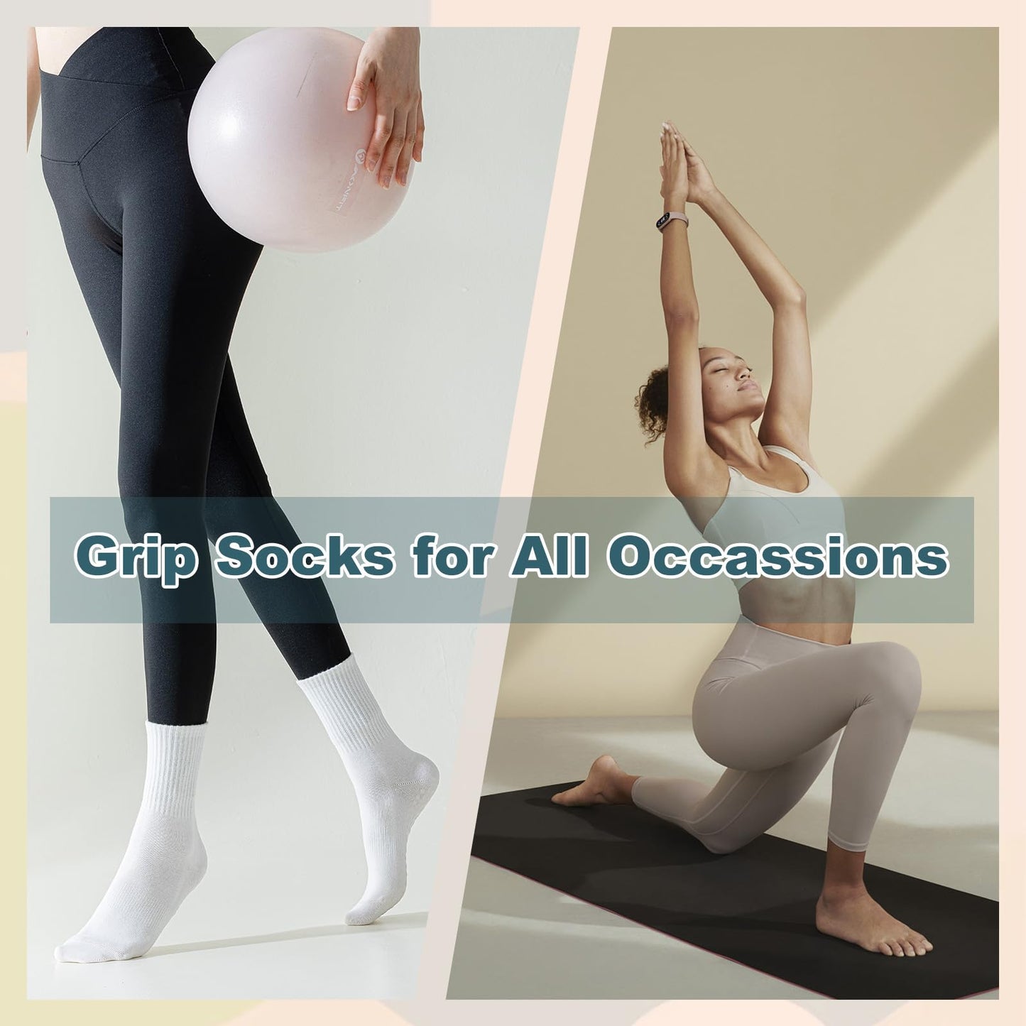 BISOUSOX Non-Slip Pilates Yoga Socks for Women