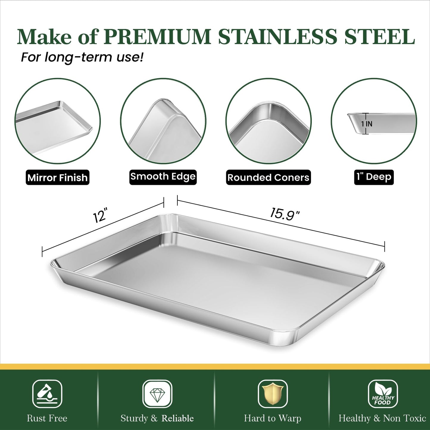 2-Pack Stainless Steel Baking Sheet Set