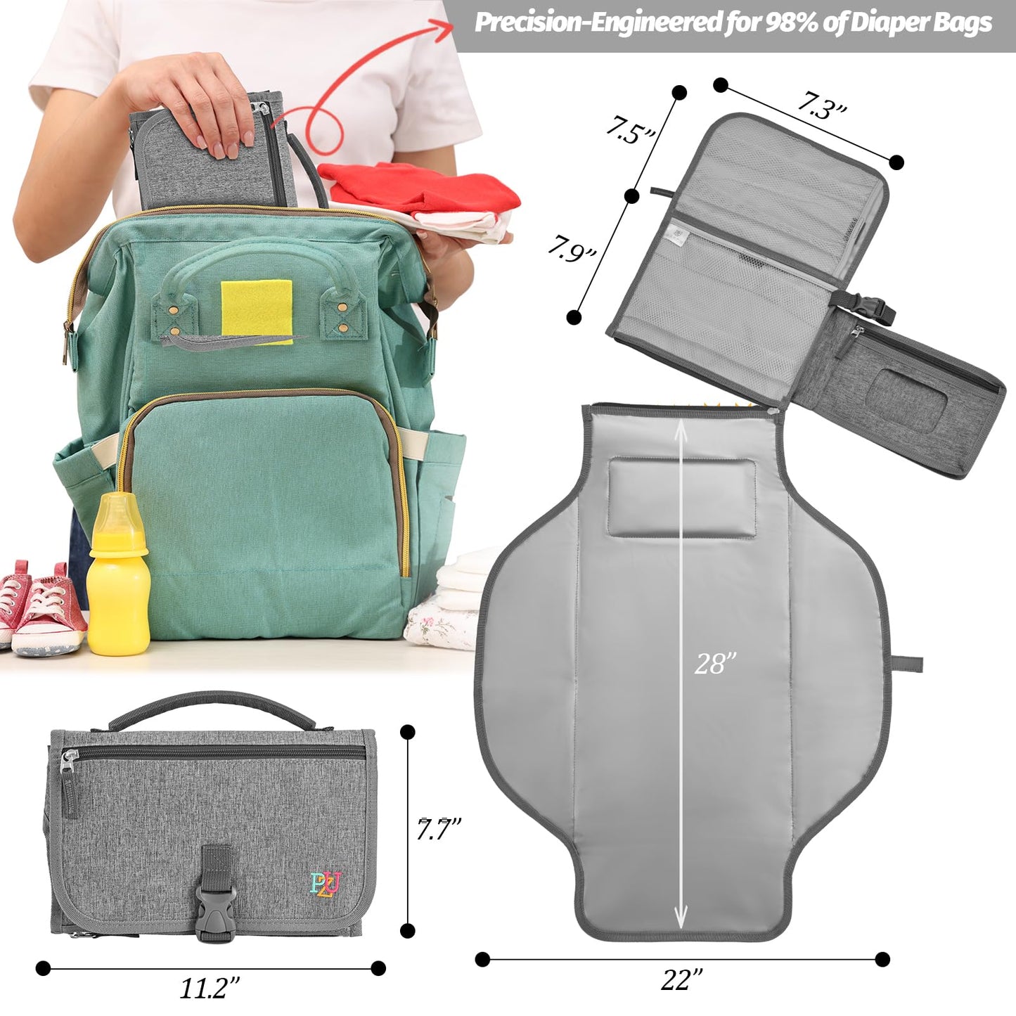 Portable Diaper Changing Pad with Wipes Pocket