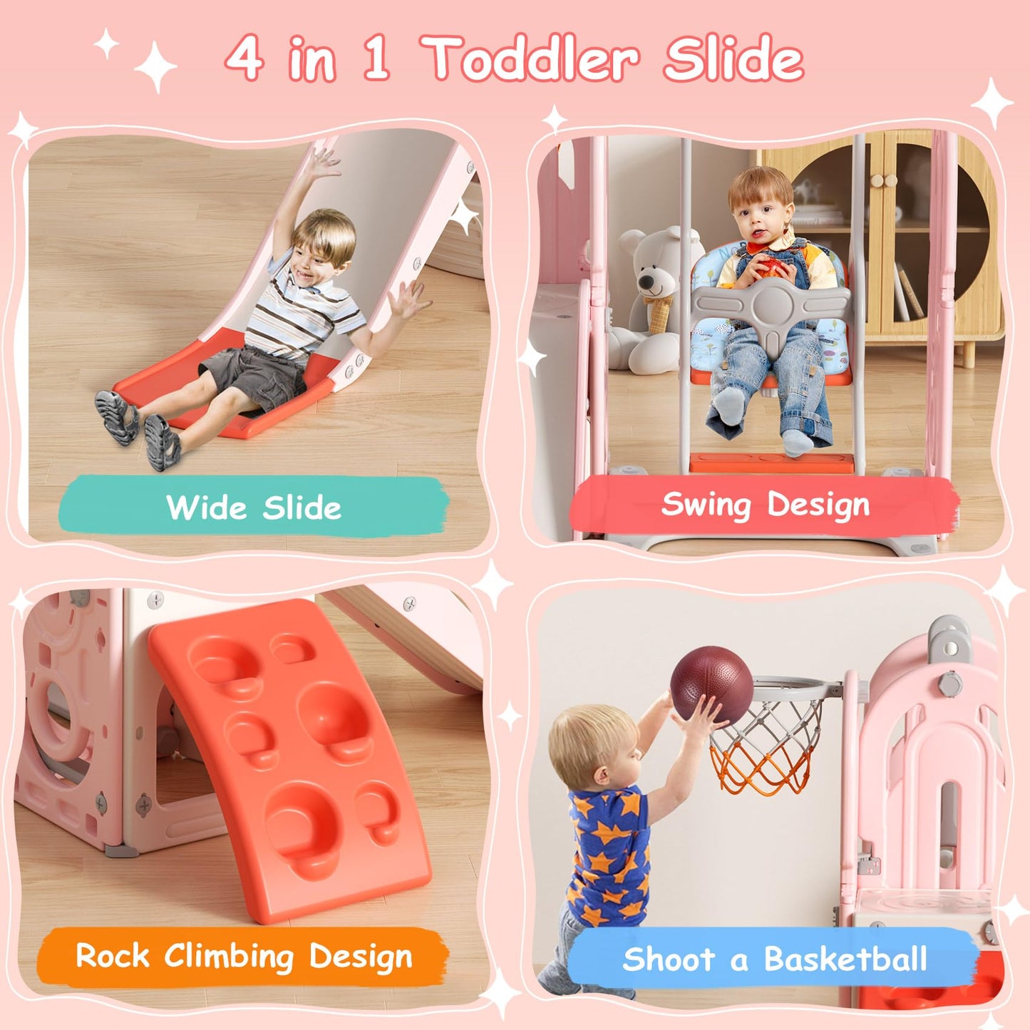 5-in-1 Toddler Slide and Swing Playground