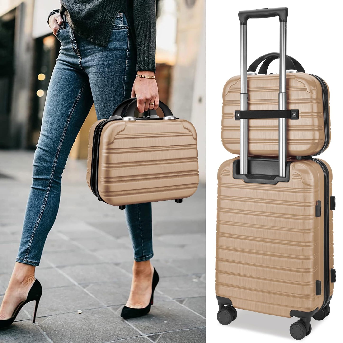 Feybaul Luggage Suitcase PC+ABS with TSA Lock Expandable Hardshell Carry On Luggage with Spinner Wheels 20in 24in 28in… (Champagne, 2-Piece Set(14/20))