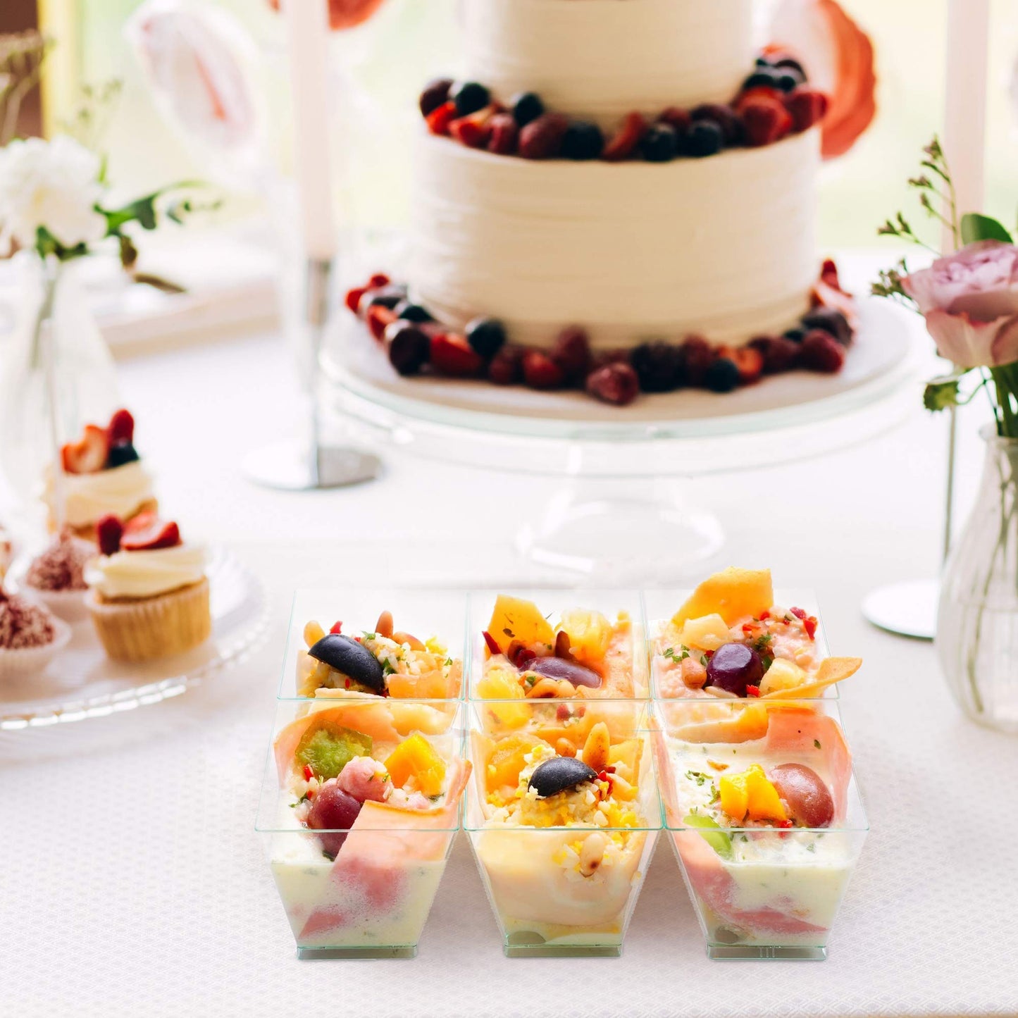 50 Pack Mini Dessert Cups with Lids & Spoons