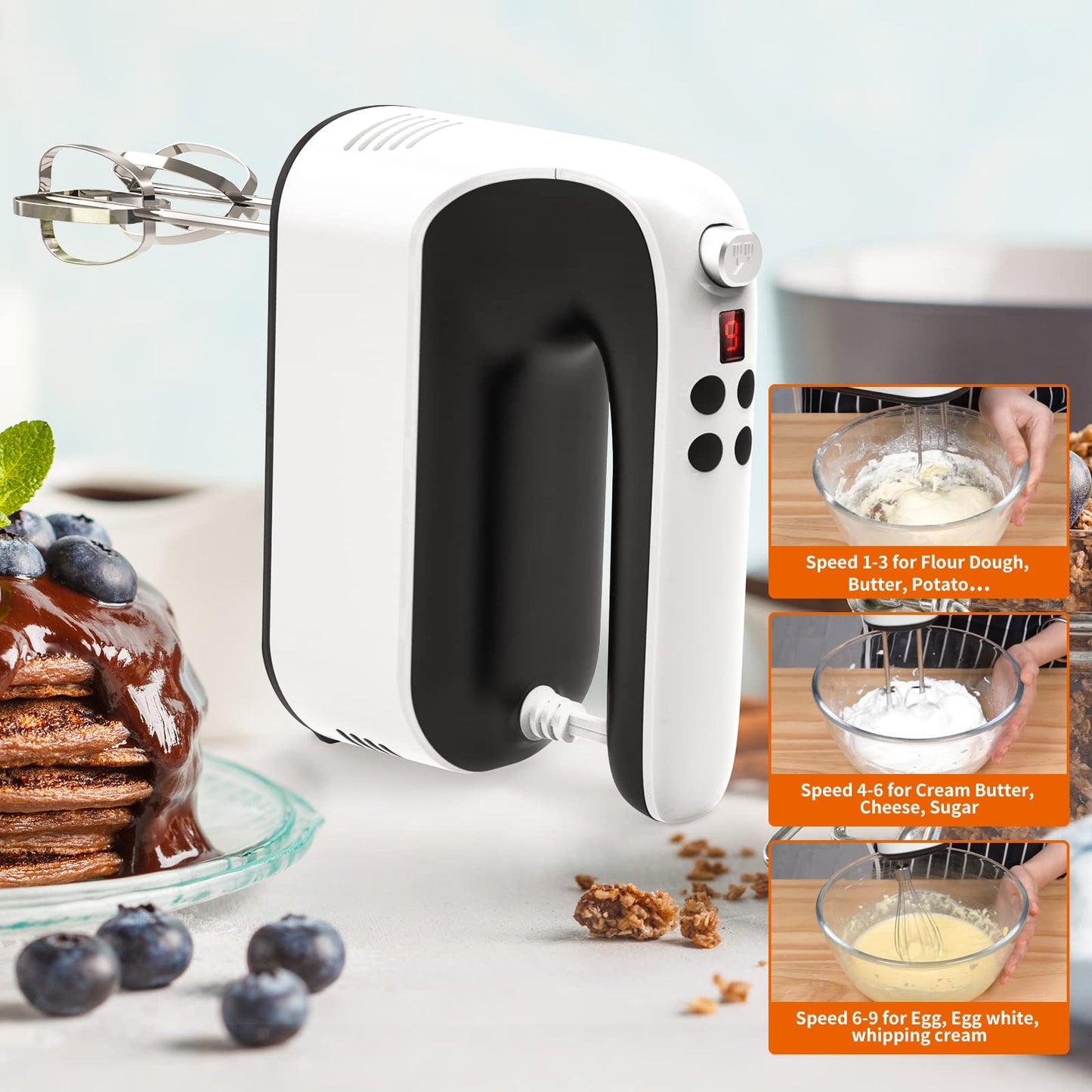 Yomelo 9-Speed Electric Hand Mixer with Accessories