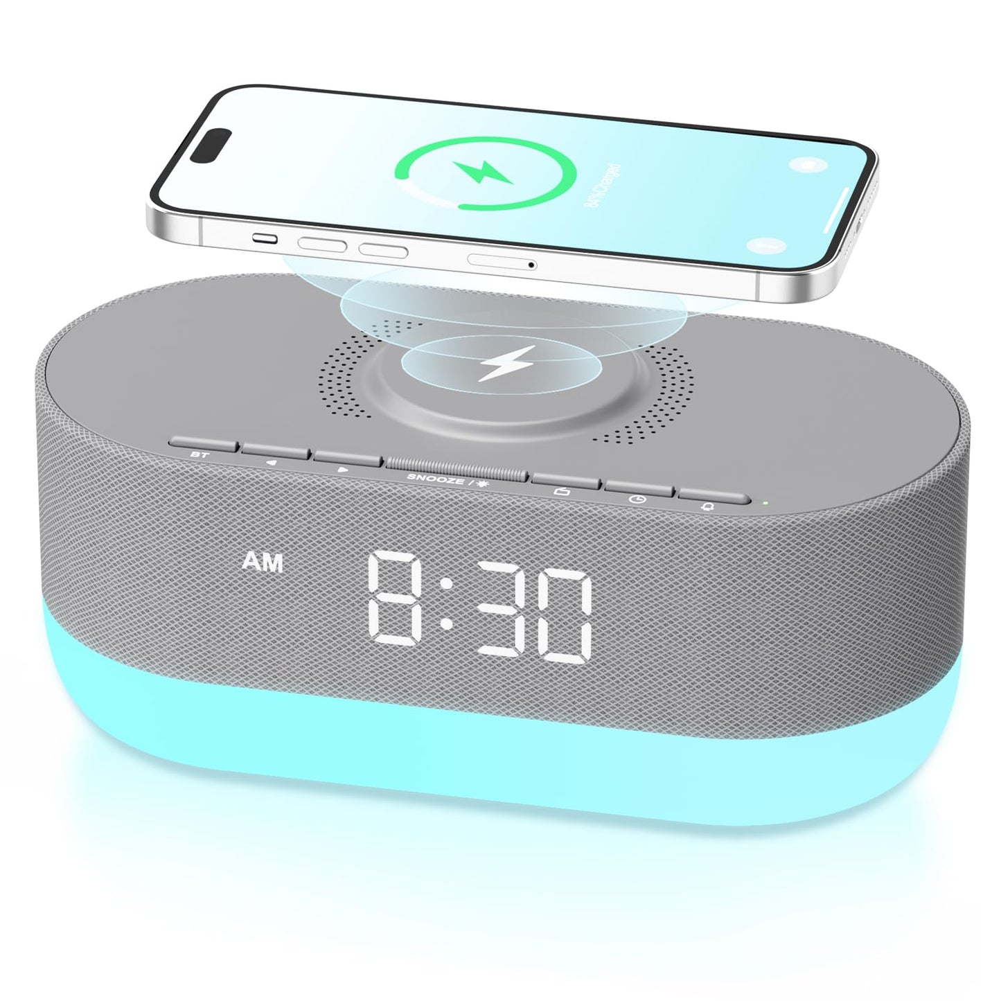 Wireless Charging Alarm Clock with Bluetooth Speaker