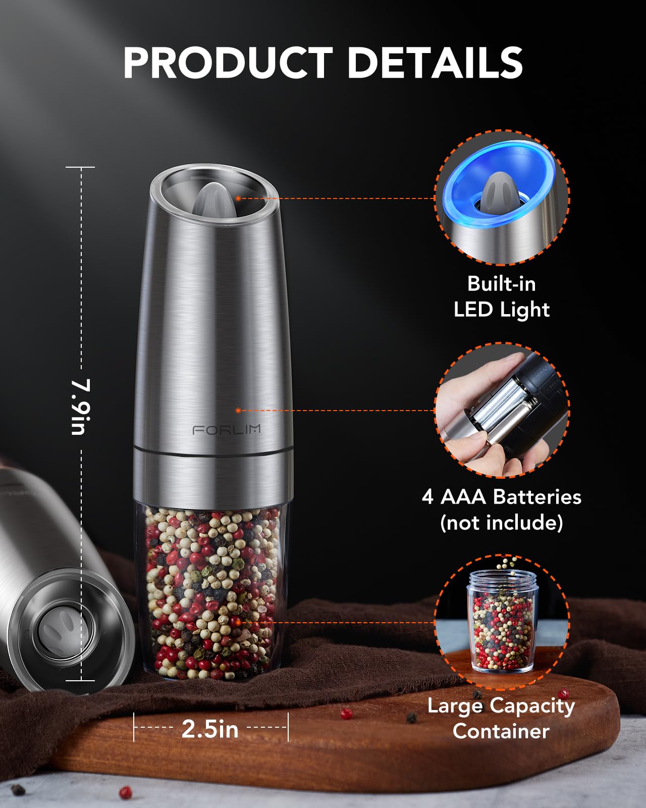 FORLIM Electric Salt and Pepper Grinder Set