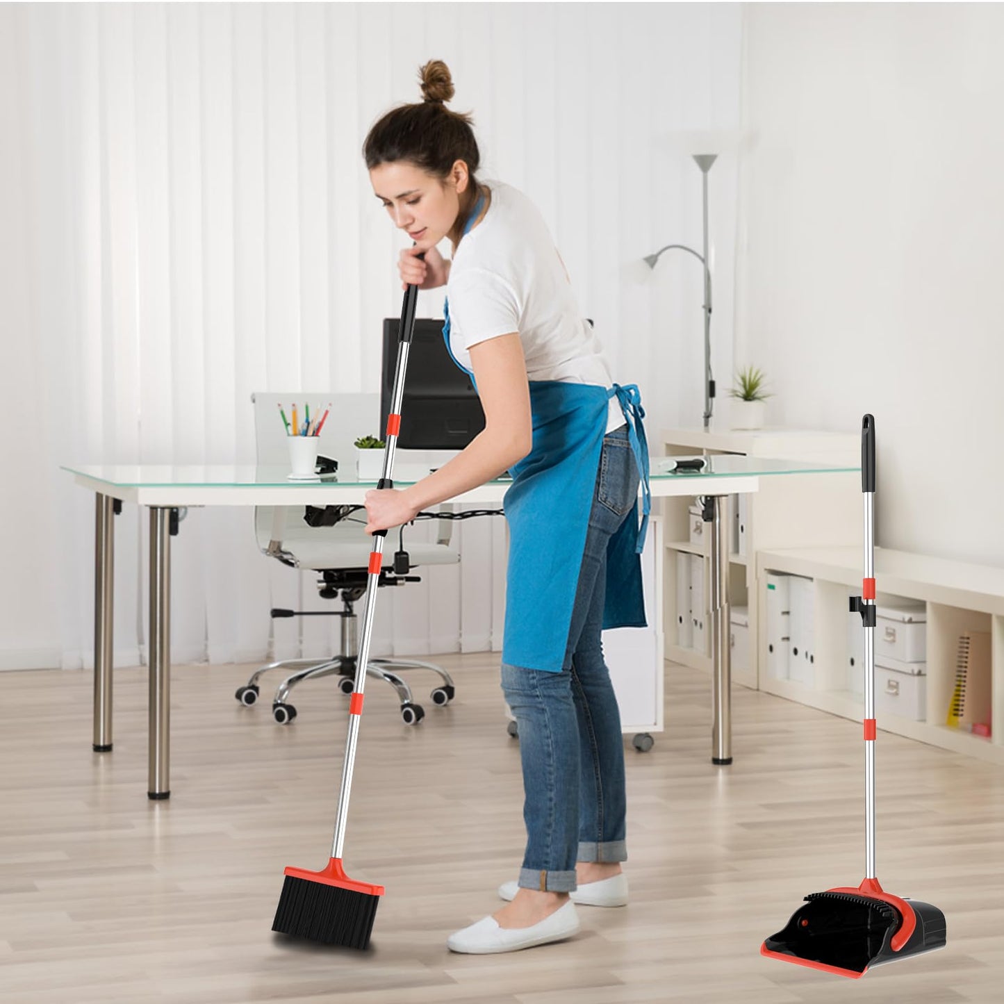 Broom and Dustpan Set with Long Handle