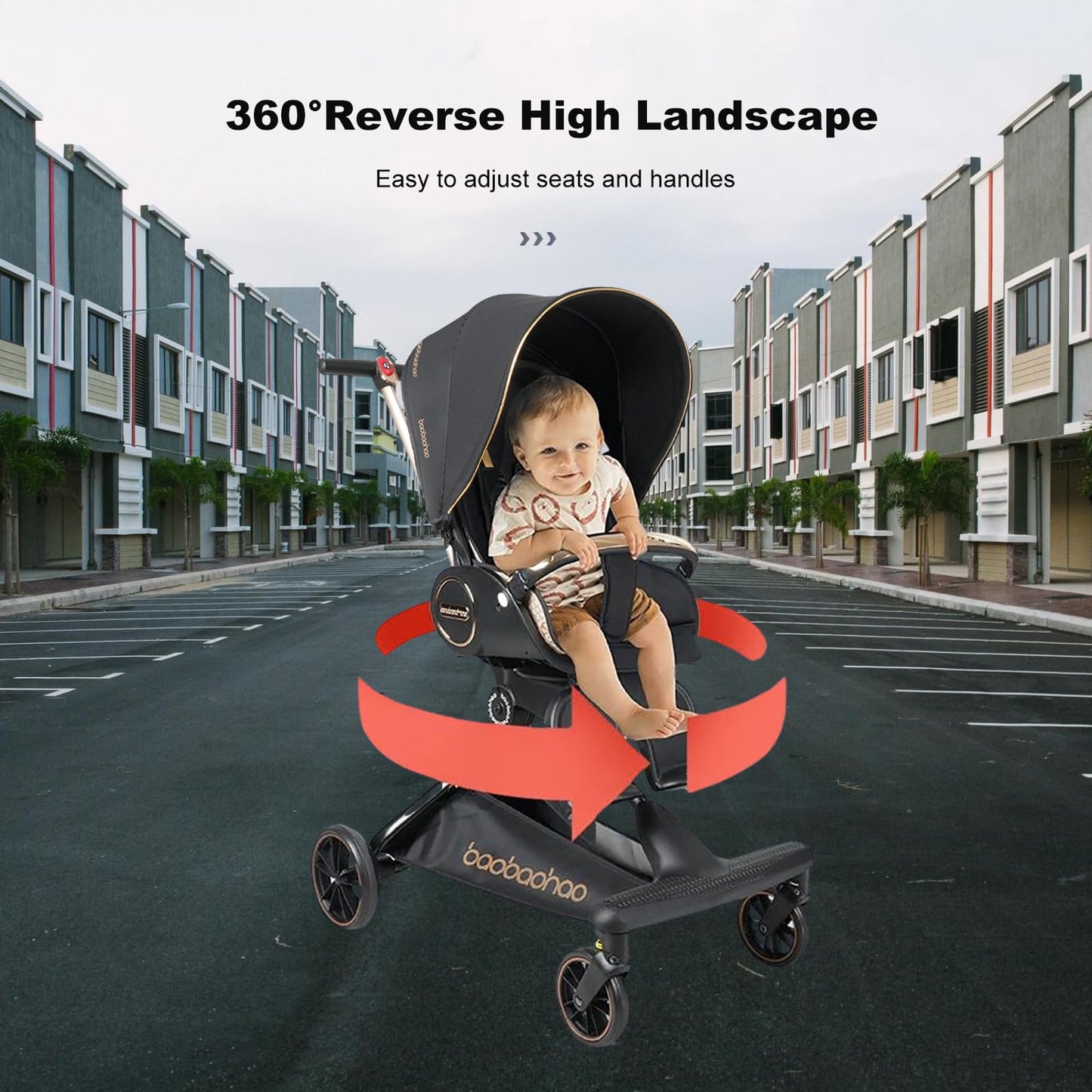 Lightweight 360° Baby Stroller with Adjustable Canopy